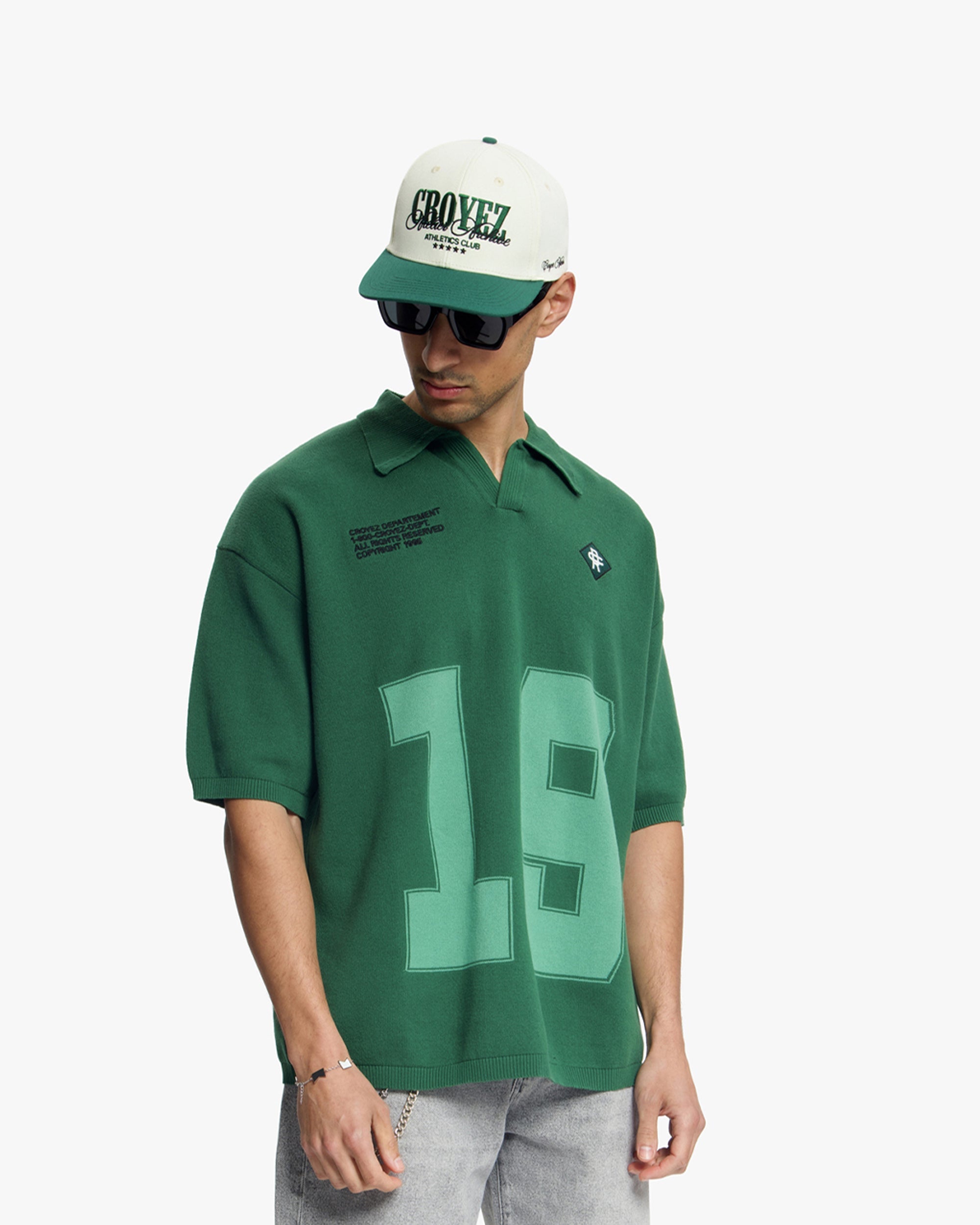 Croyez Nombre Knit Polo- Forest Green