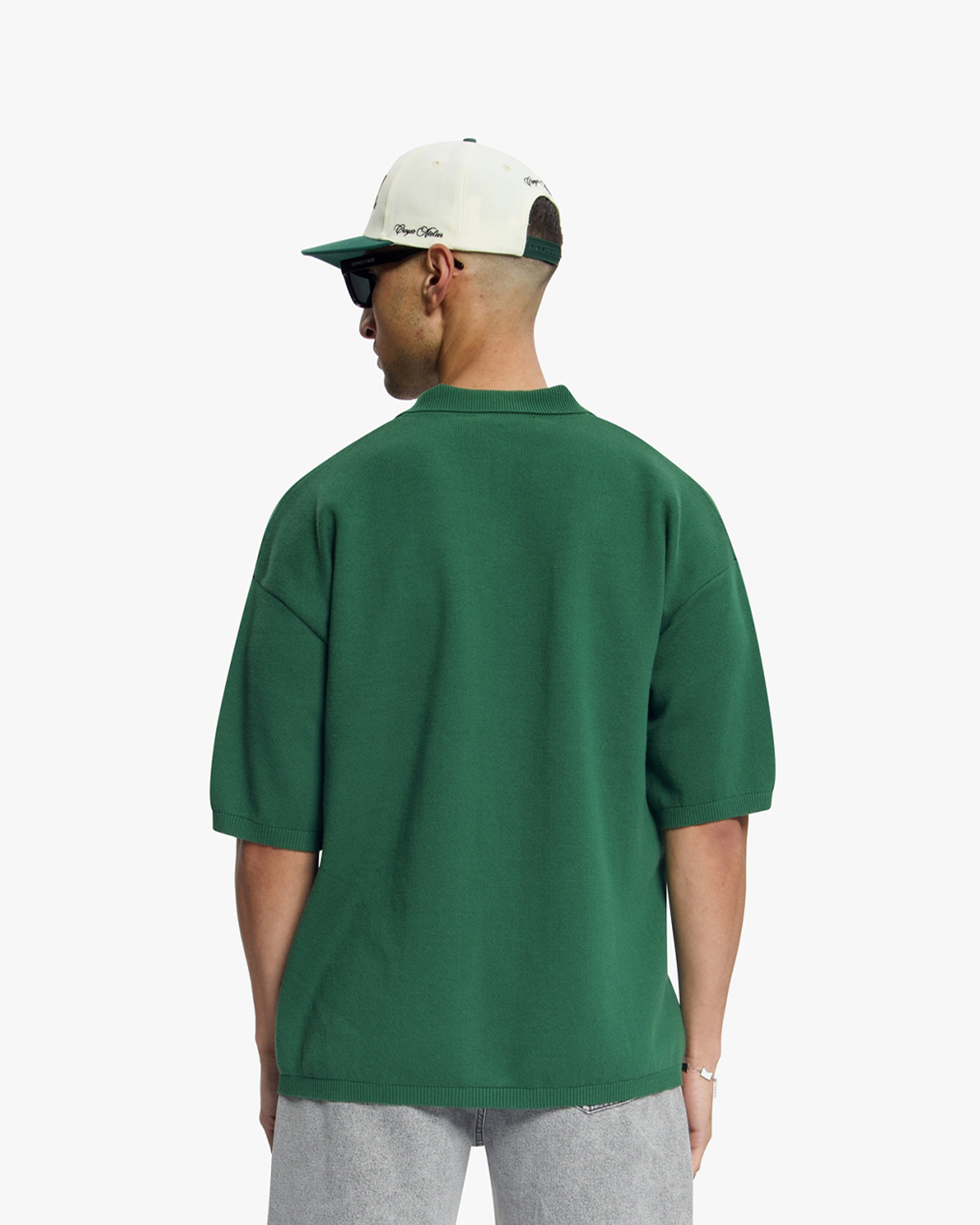 Croyez Nombre Knit Polo- Forest Green