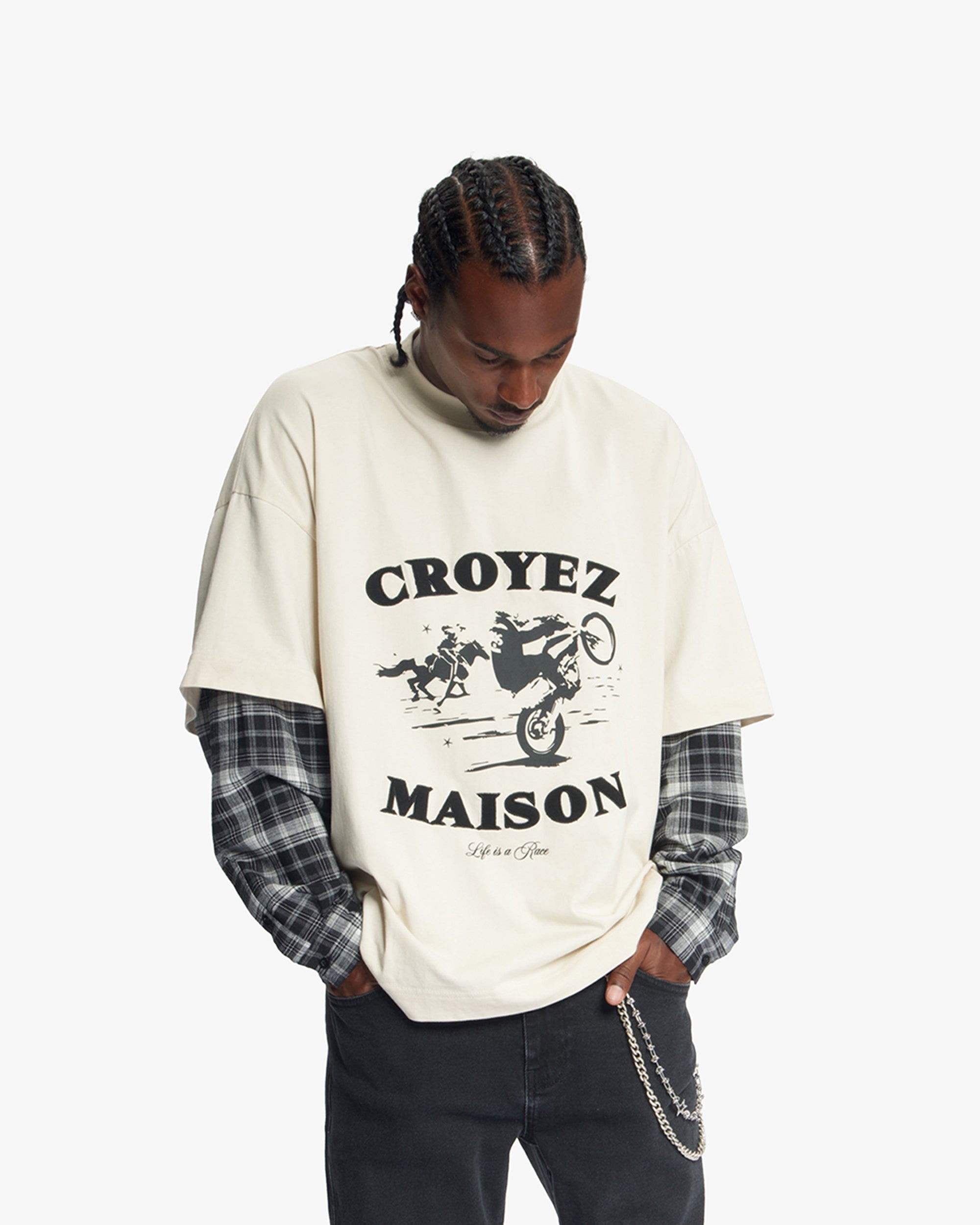 Croyez Layered Race T-Shirt - Light Beige
