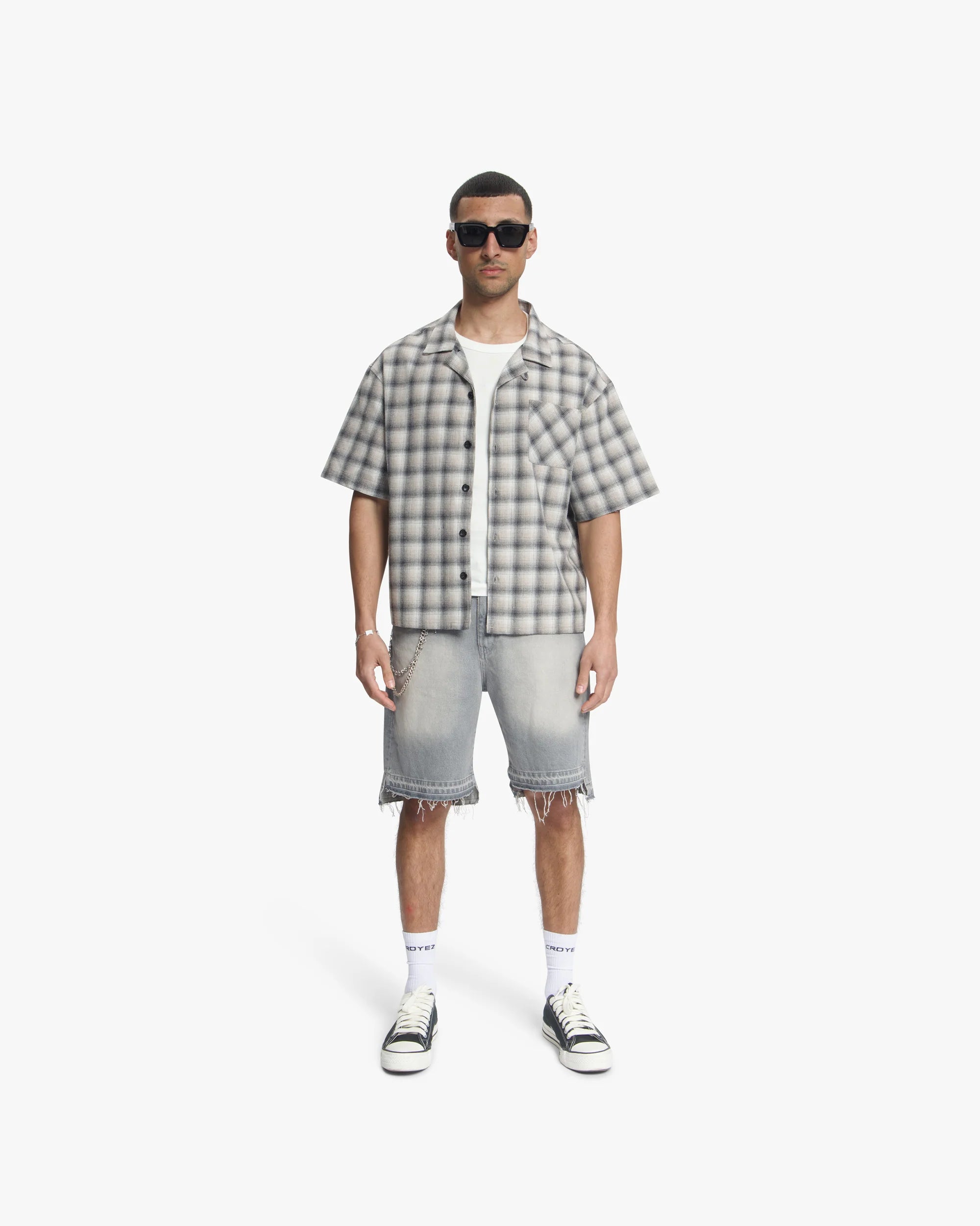 Croyez CD2 Stepped Hem Denim Shorts- Dark Grey