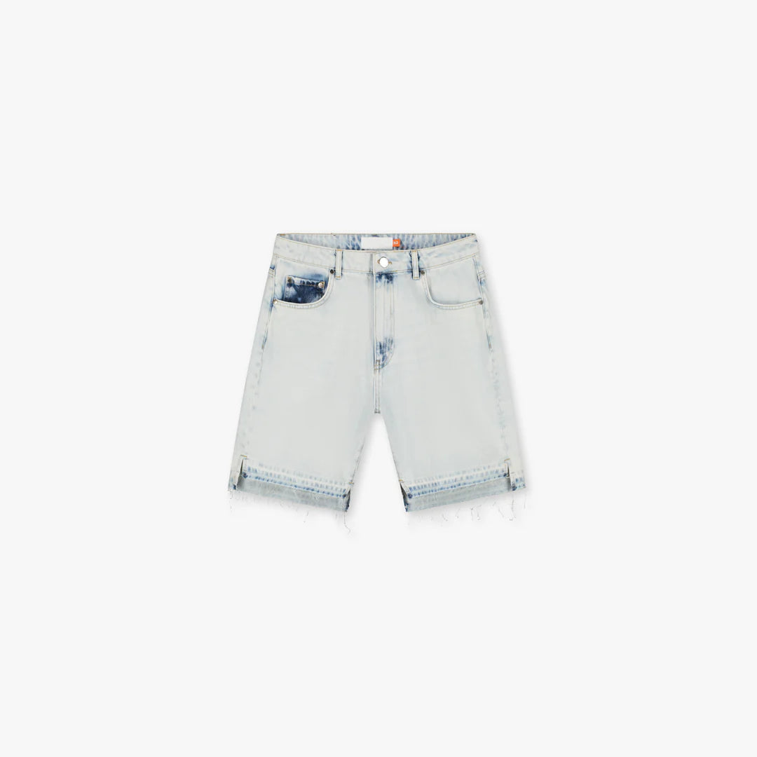 Croyez CD2 Stepped Hem Denim Shorts- Light Blue