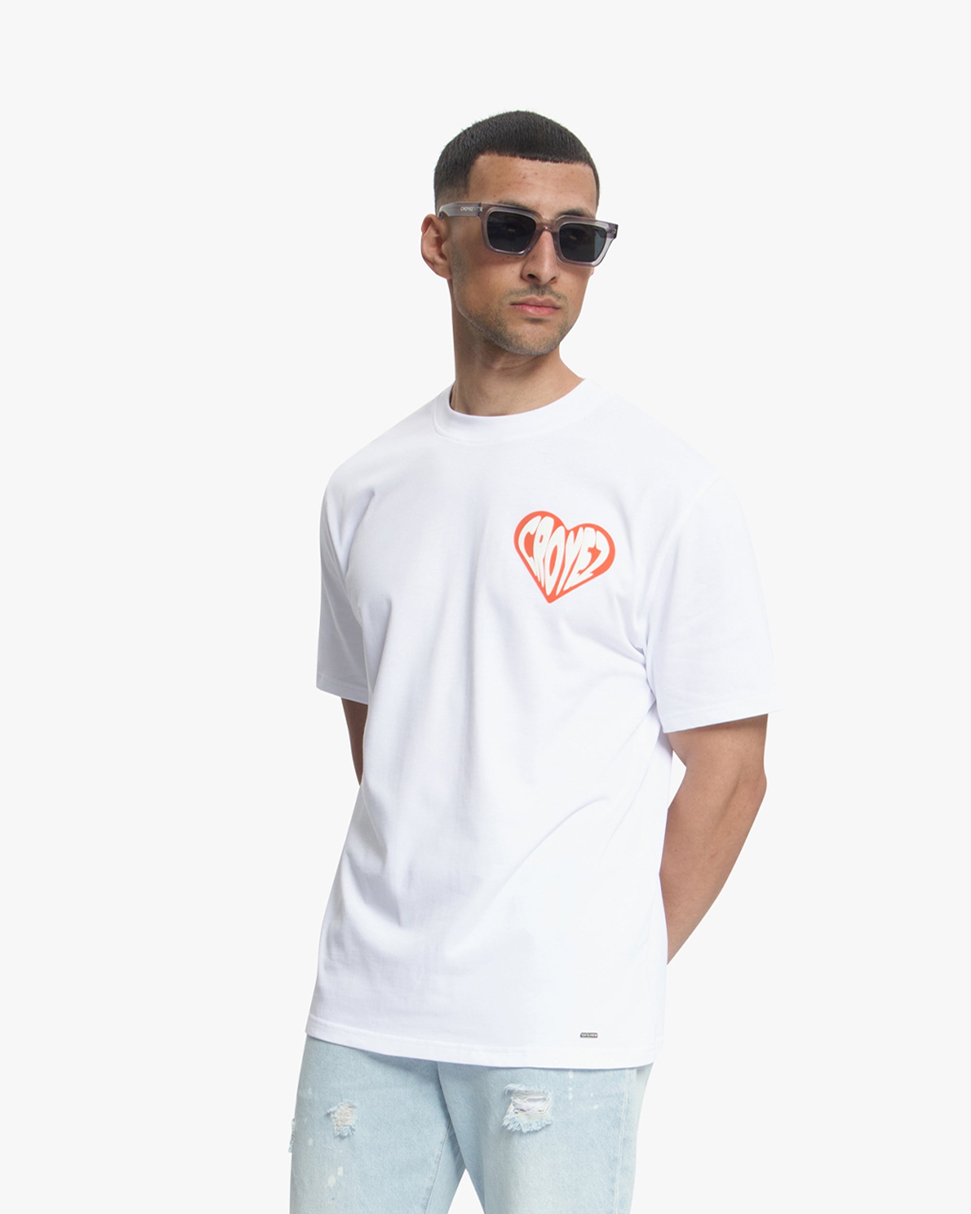 Croyez Puffed Heart T-Shirt- White/Orange