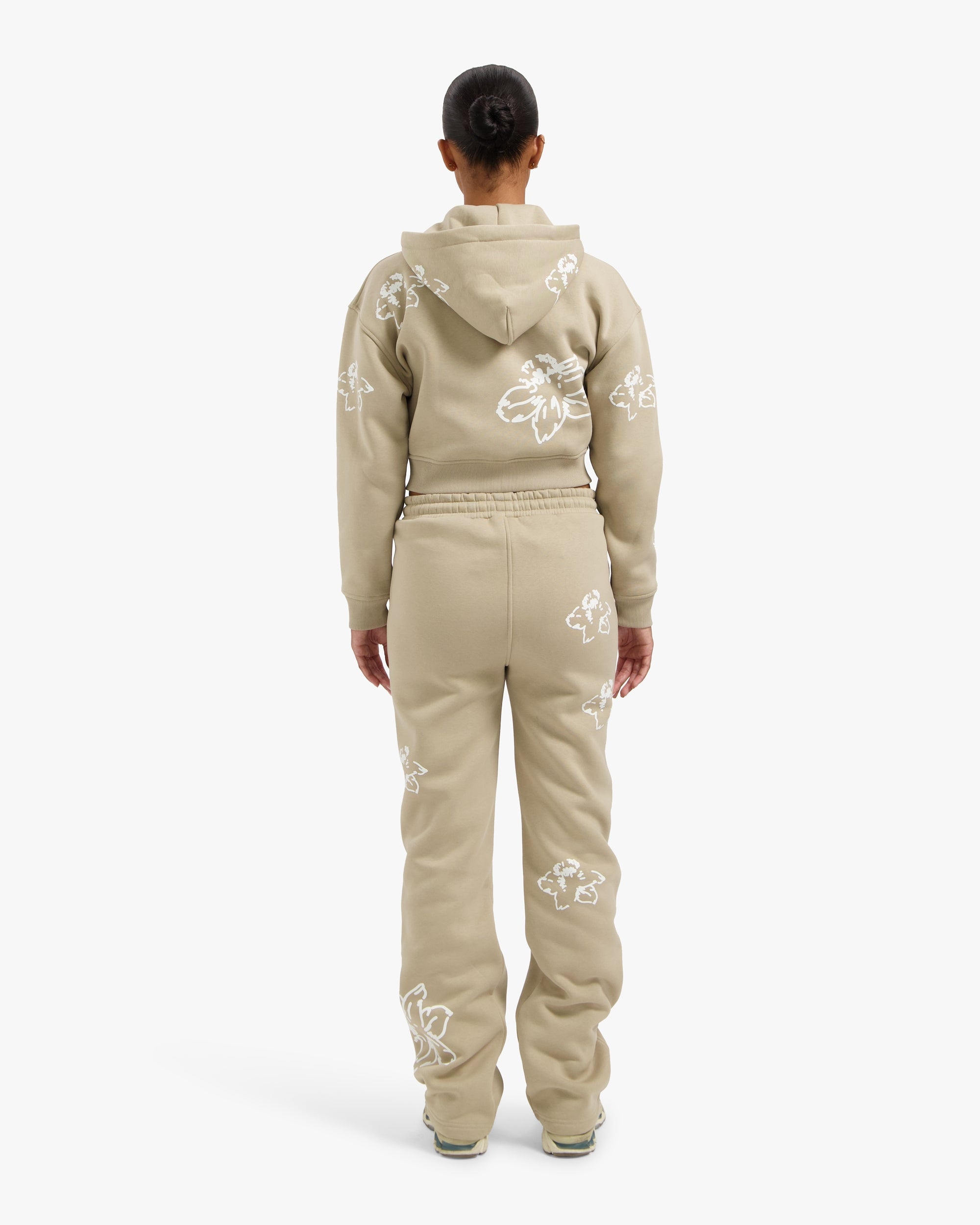 Croyez Women Flower Zip Hoodie- Sand