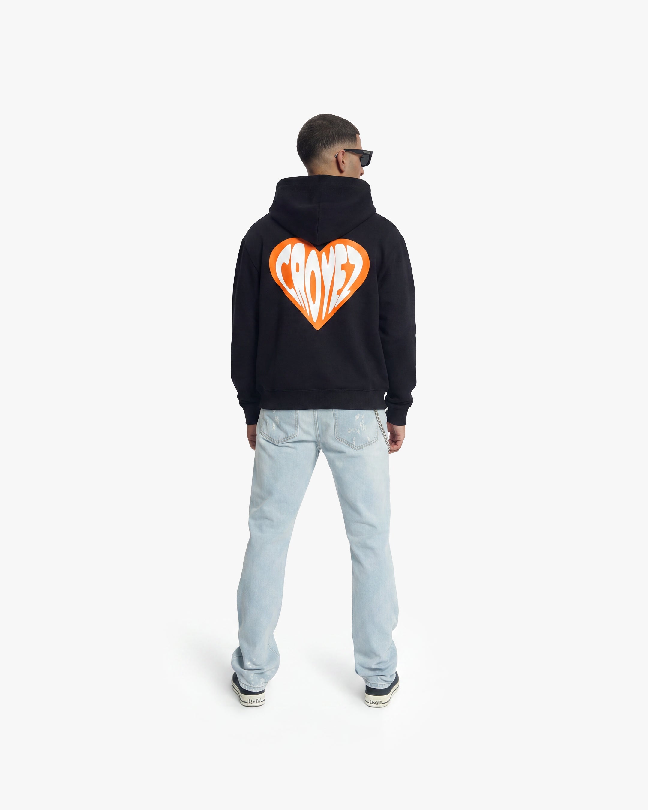 Croyez Puffed Heart Zip Hoodie - Black/Orange