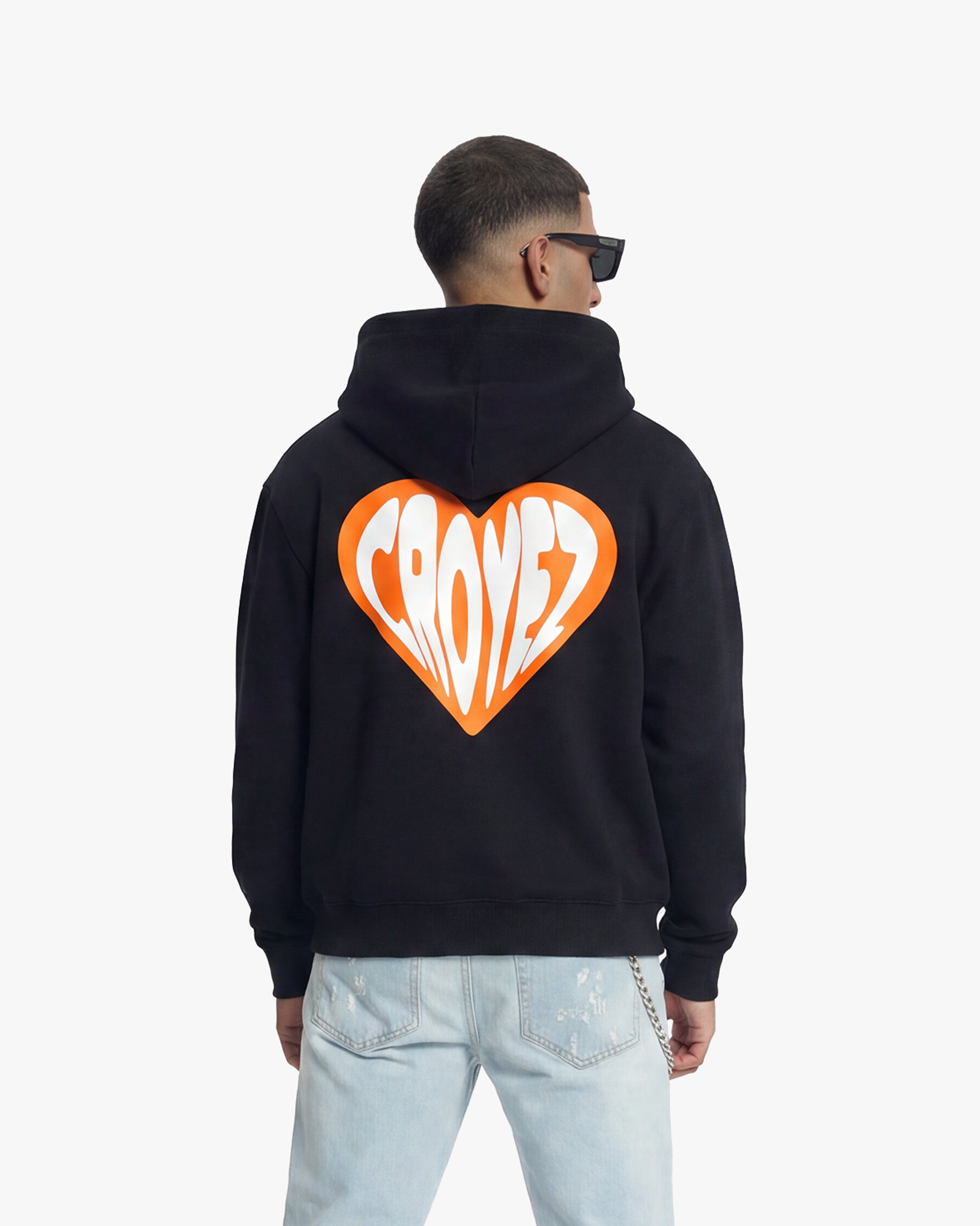 Croyez Puffed Heart Zip Hoodie - Black/Orange