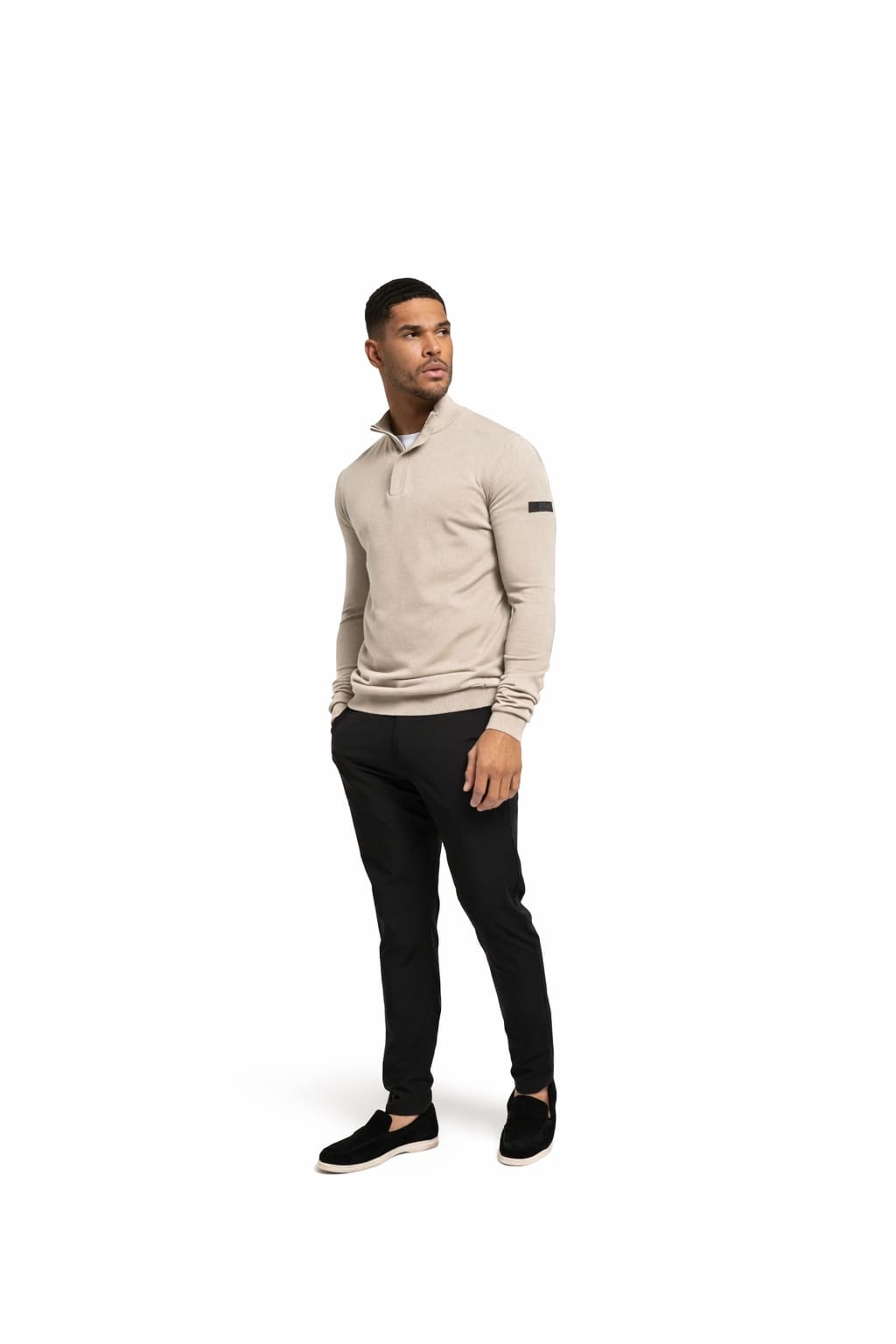 Malelions Knitted Quarter Zip - Light Taupe