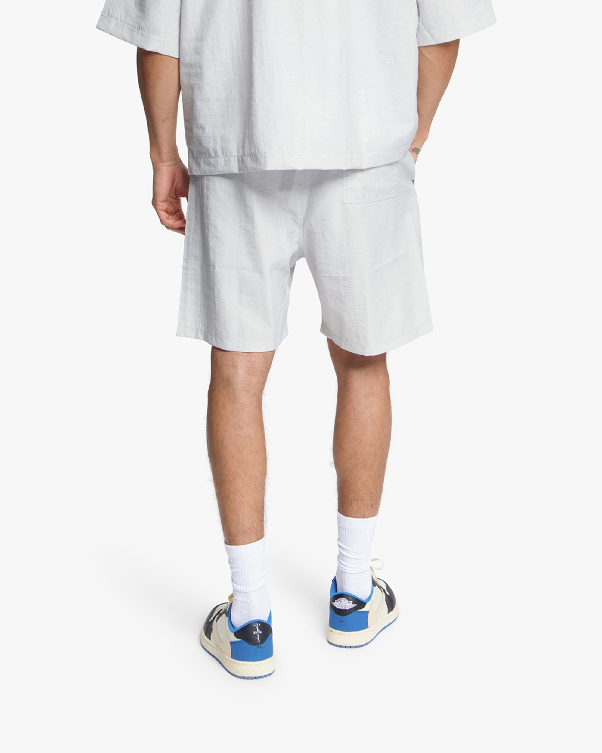 Croyez Crinkle Patch Shorts- Light Grey