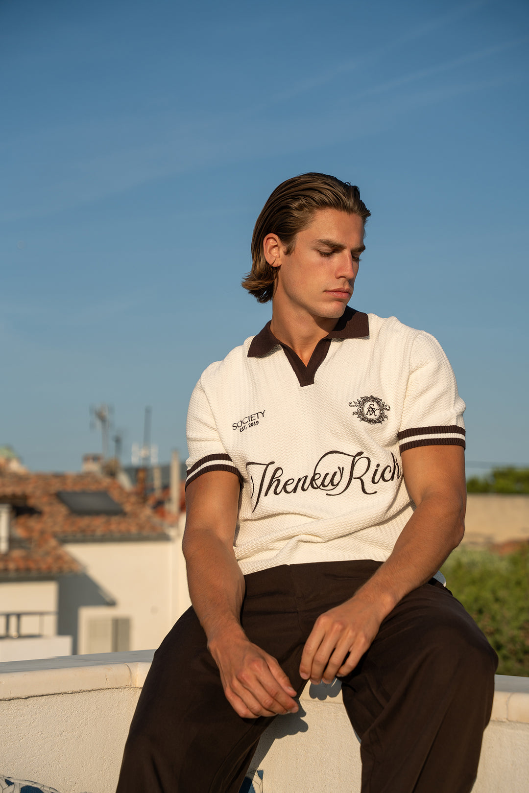 Super Rich Kids Knitted Polo Short Sleeve - Off white/Brown