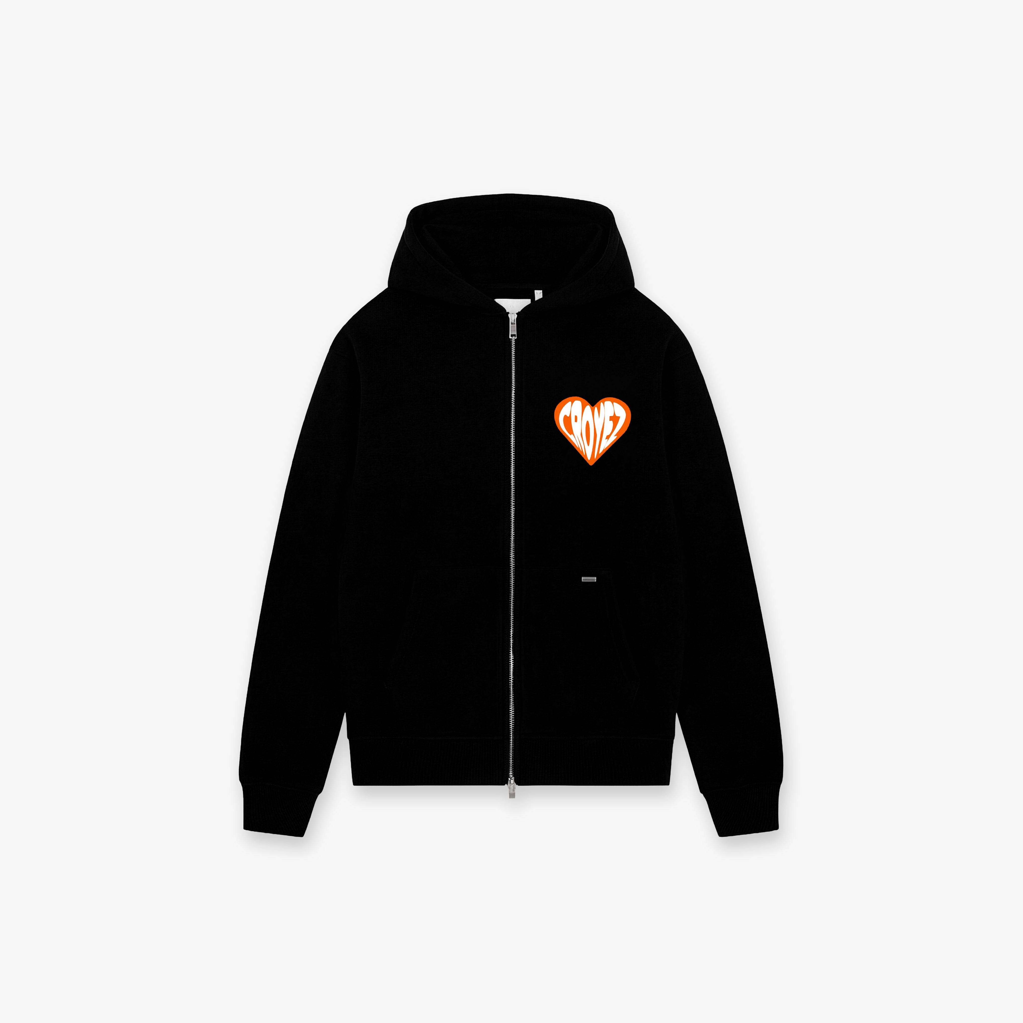 Croyez Puffed Heart Zip Hoodie - Black/Orange