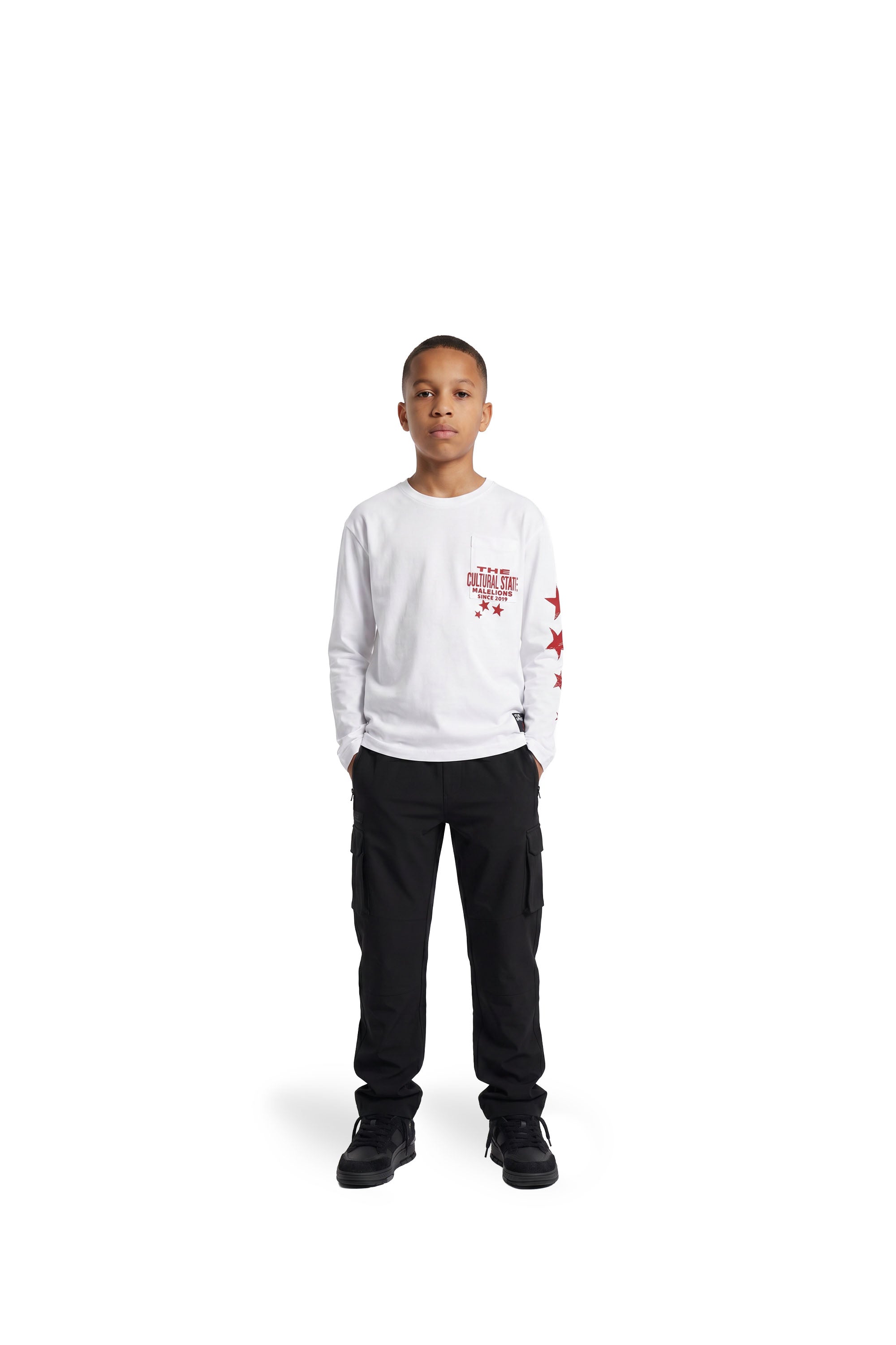Malelions Junior Relaxed Star Longsleeve T-Shirt - White/Red