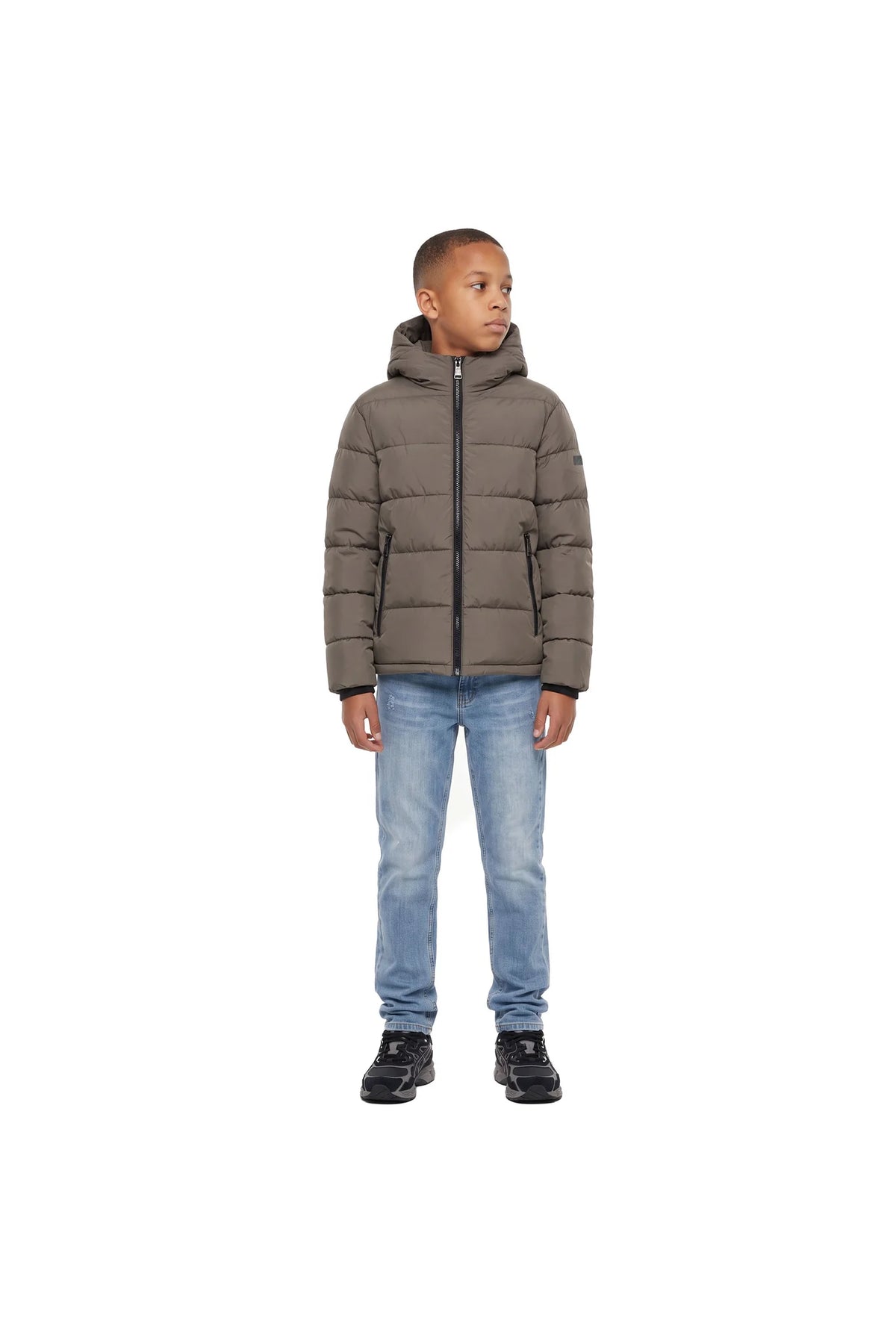 Malelions Junior Hooded Puffer Jacket - Dark Taupe
