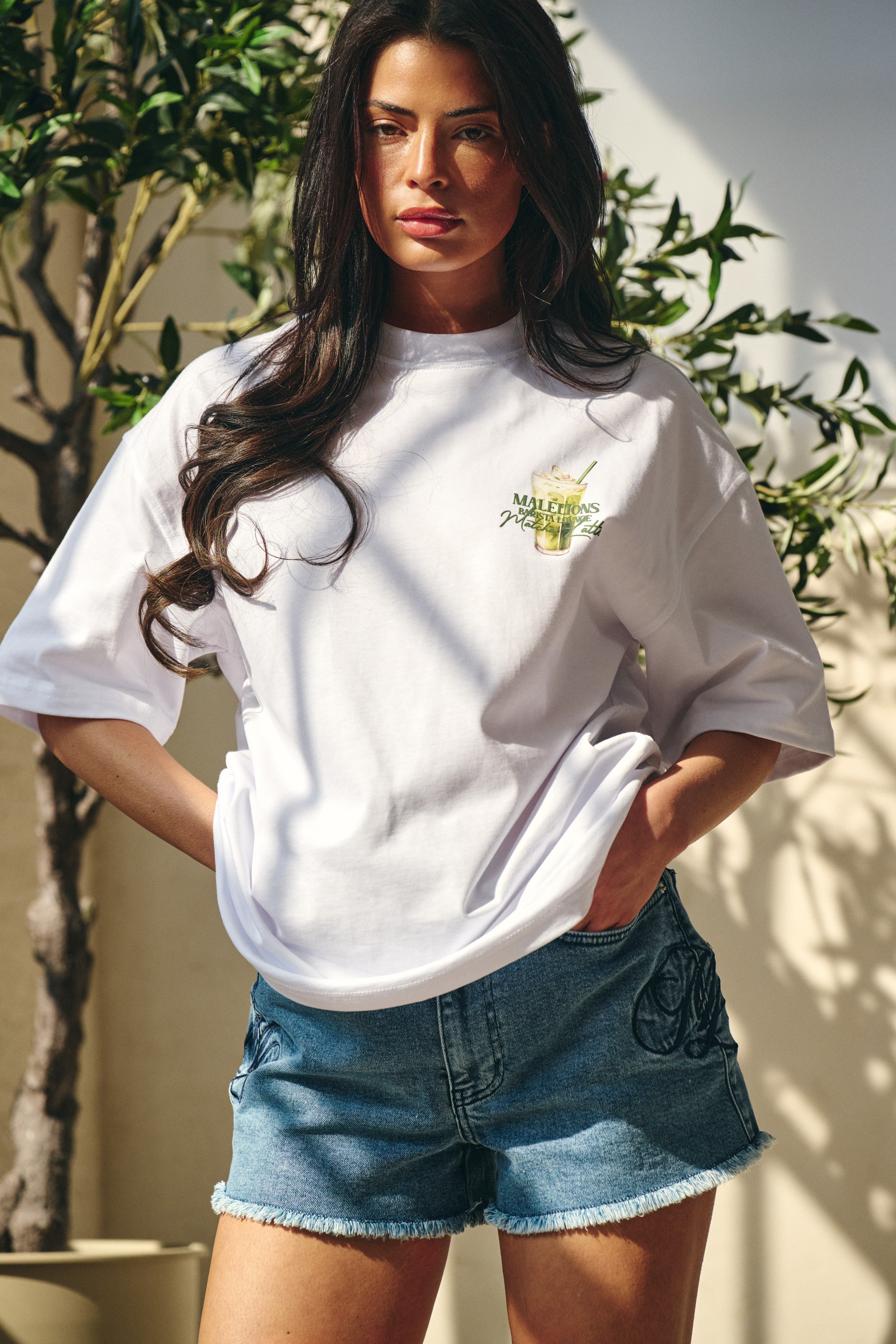 Malelions Women Barista Lounge Oversized T-Shirt- White