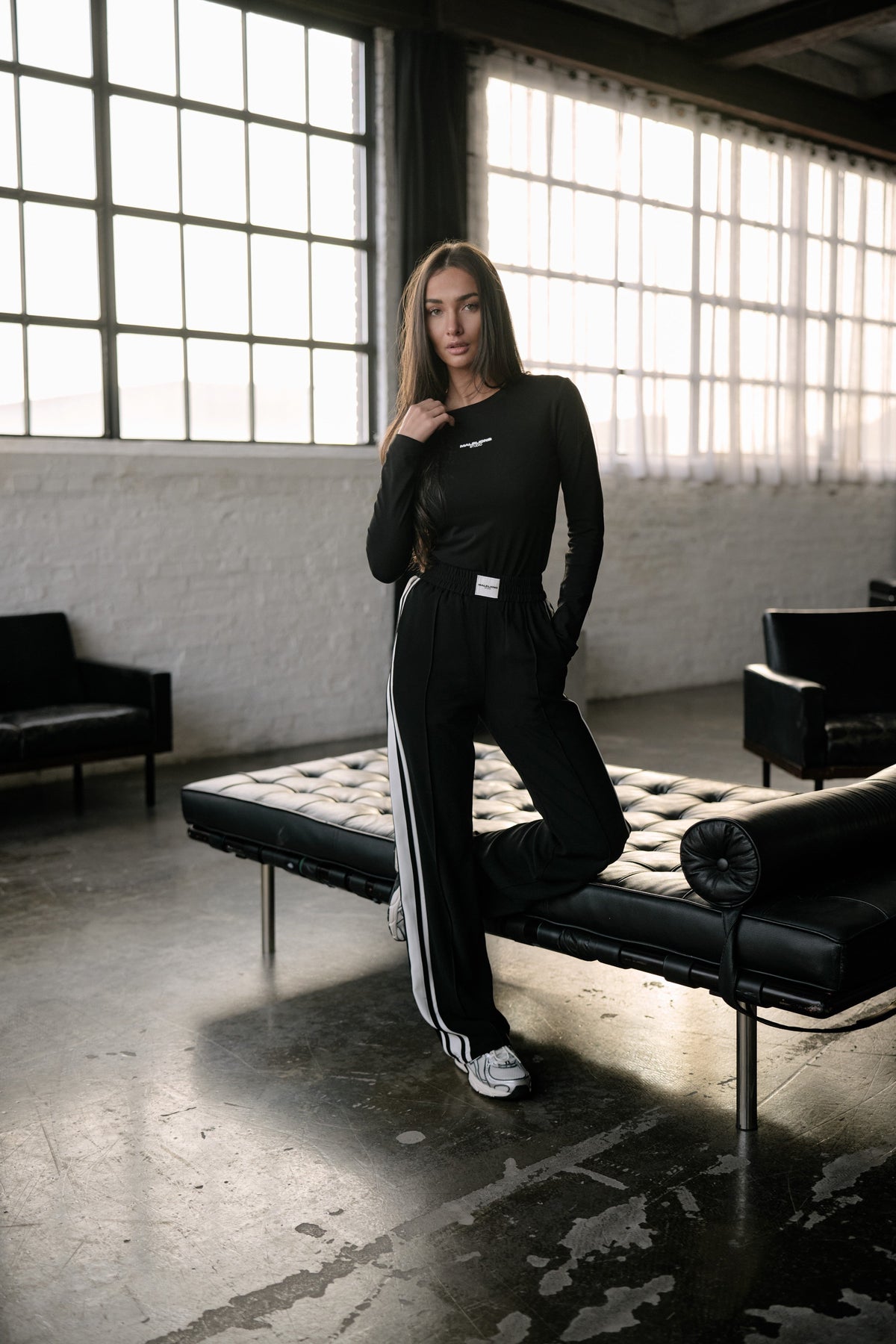 Malelions Women Studio Loose Fit Pants- Black/White