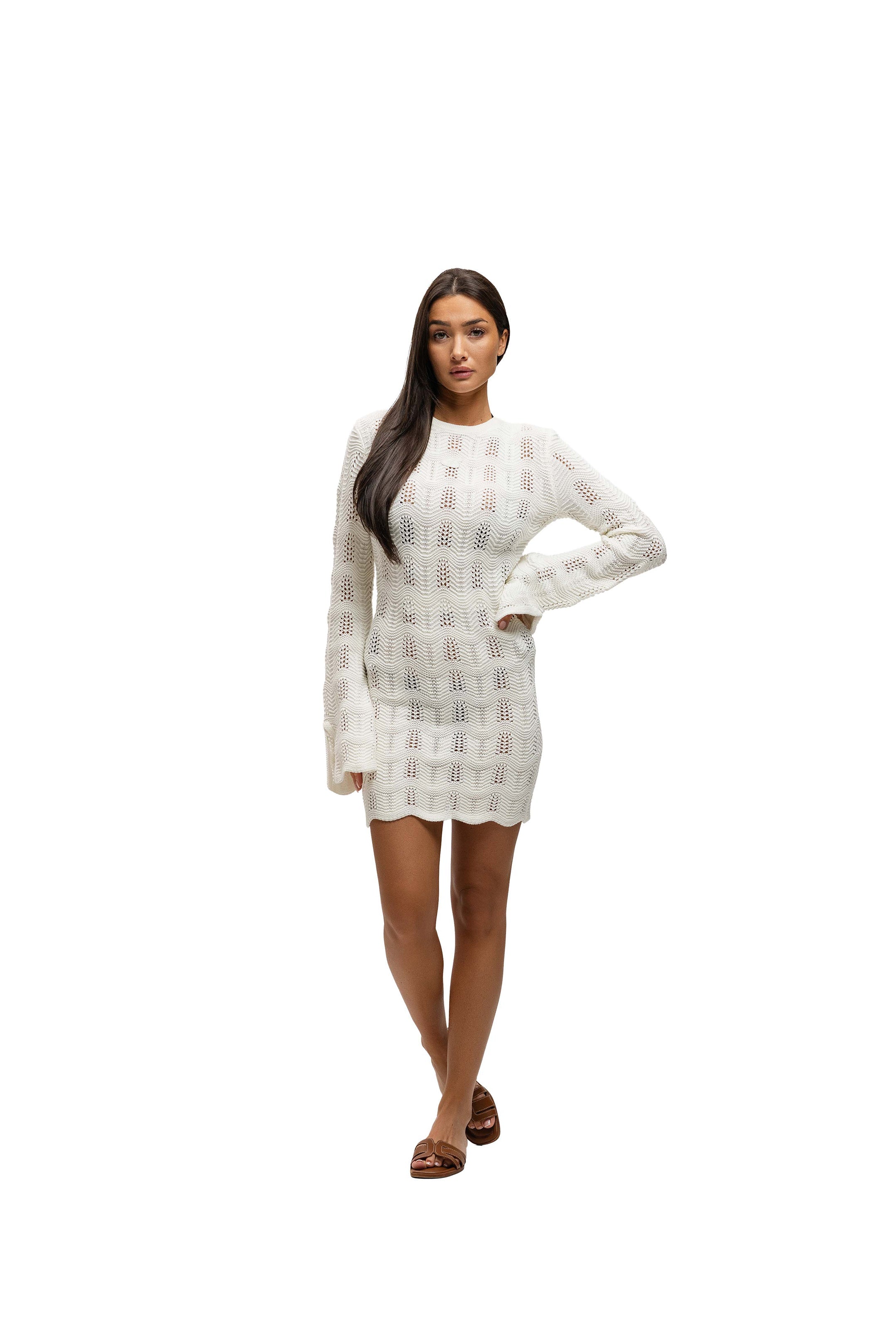 Malelions Women Crochet Dress- Off-White