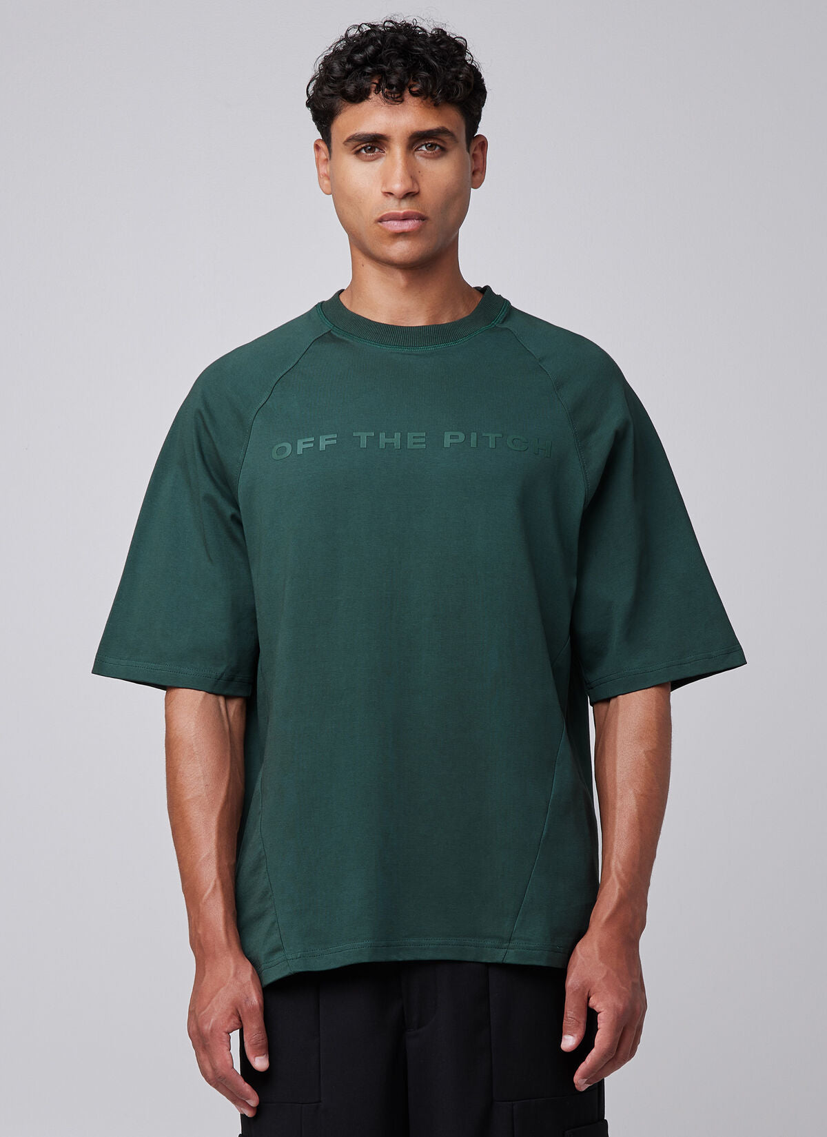 Off The Pitch Raglan Loose Fit Tee- Forest Green