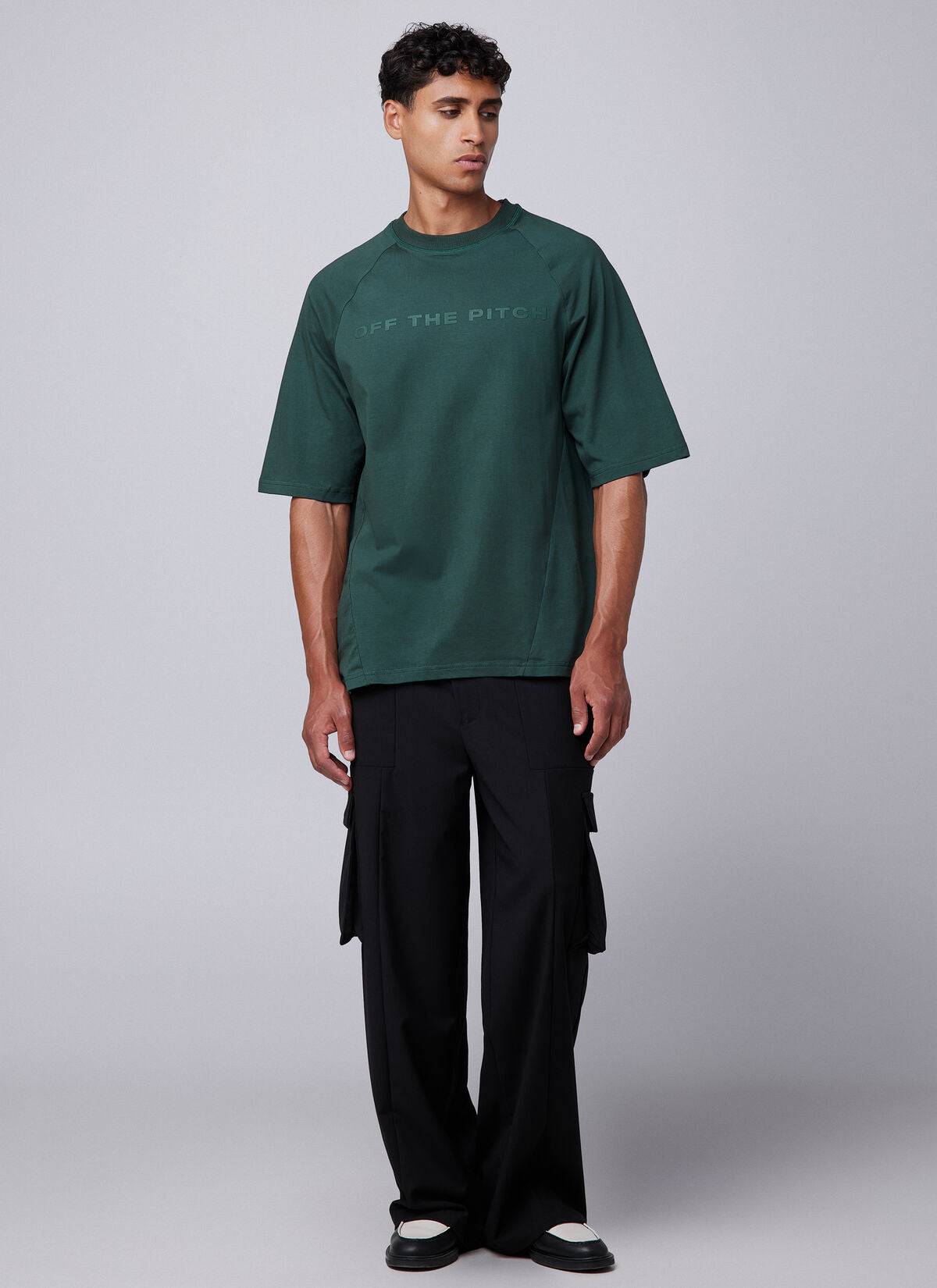 Off The Pitch Raglan Loose Fit Tee- Forest Green