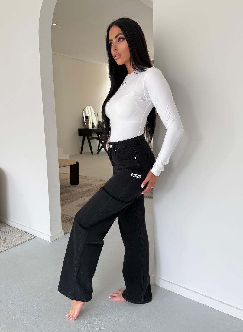 Unique The Label June Wide Leg Jeans- Washed Black
