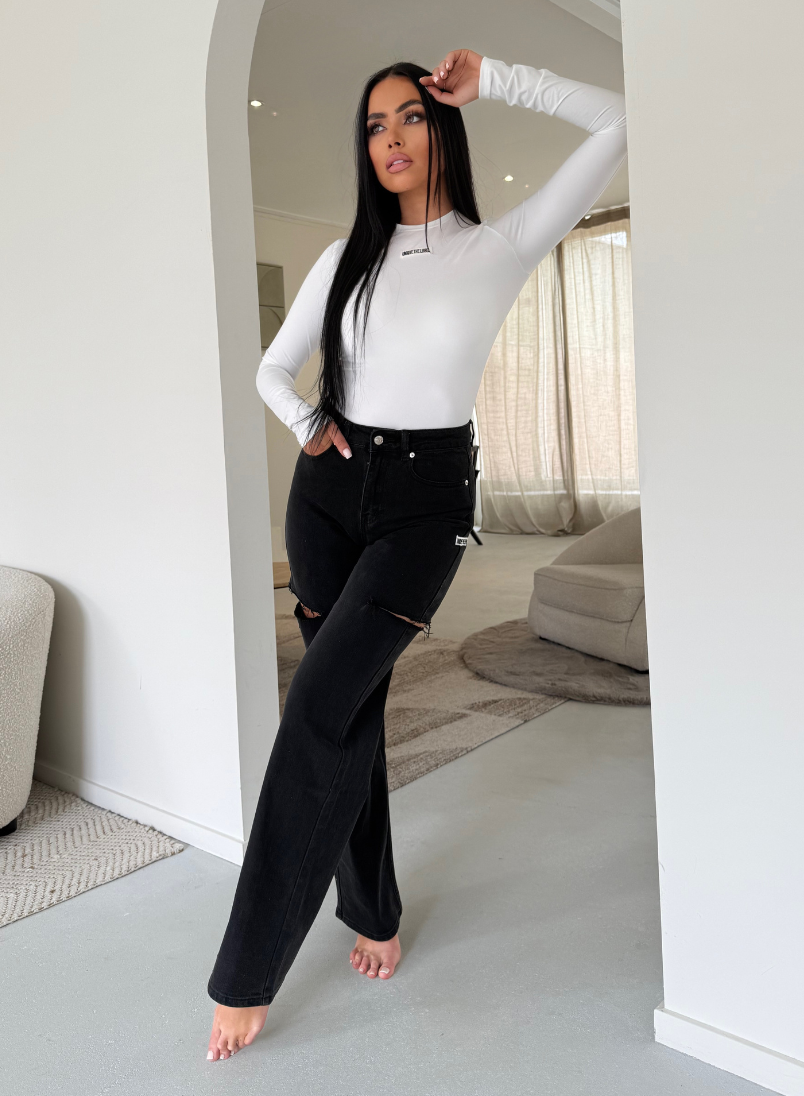 Unique The Label June Wide Leg Jeans- Washed Black