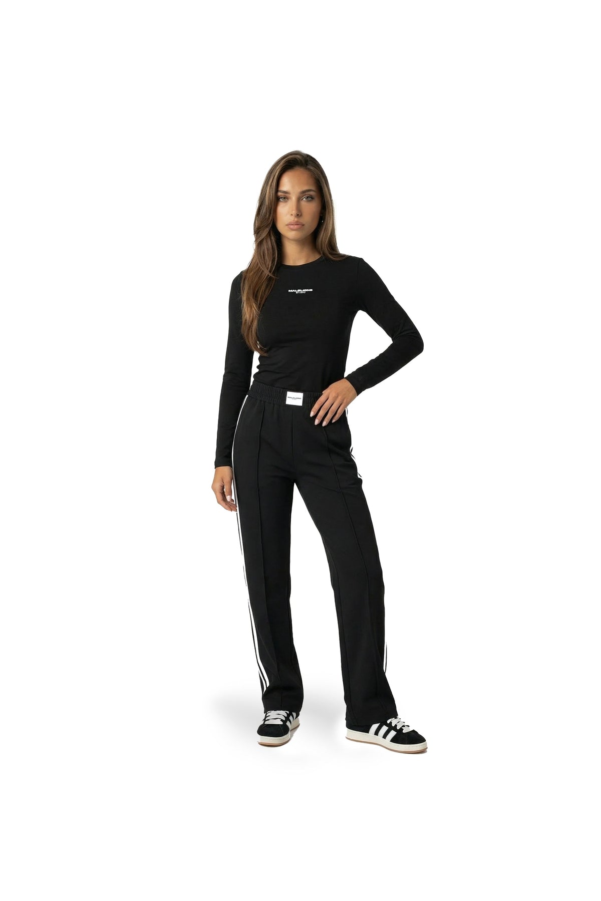 Malelions Women Studio Loose Fit Pants- Black/White