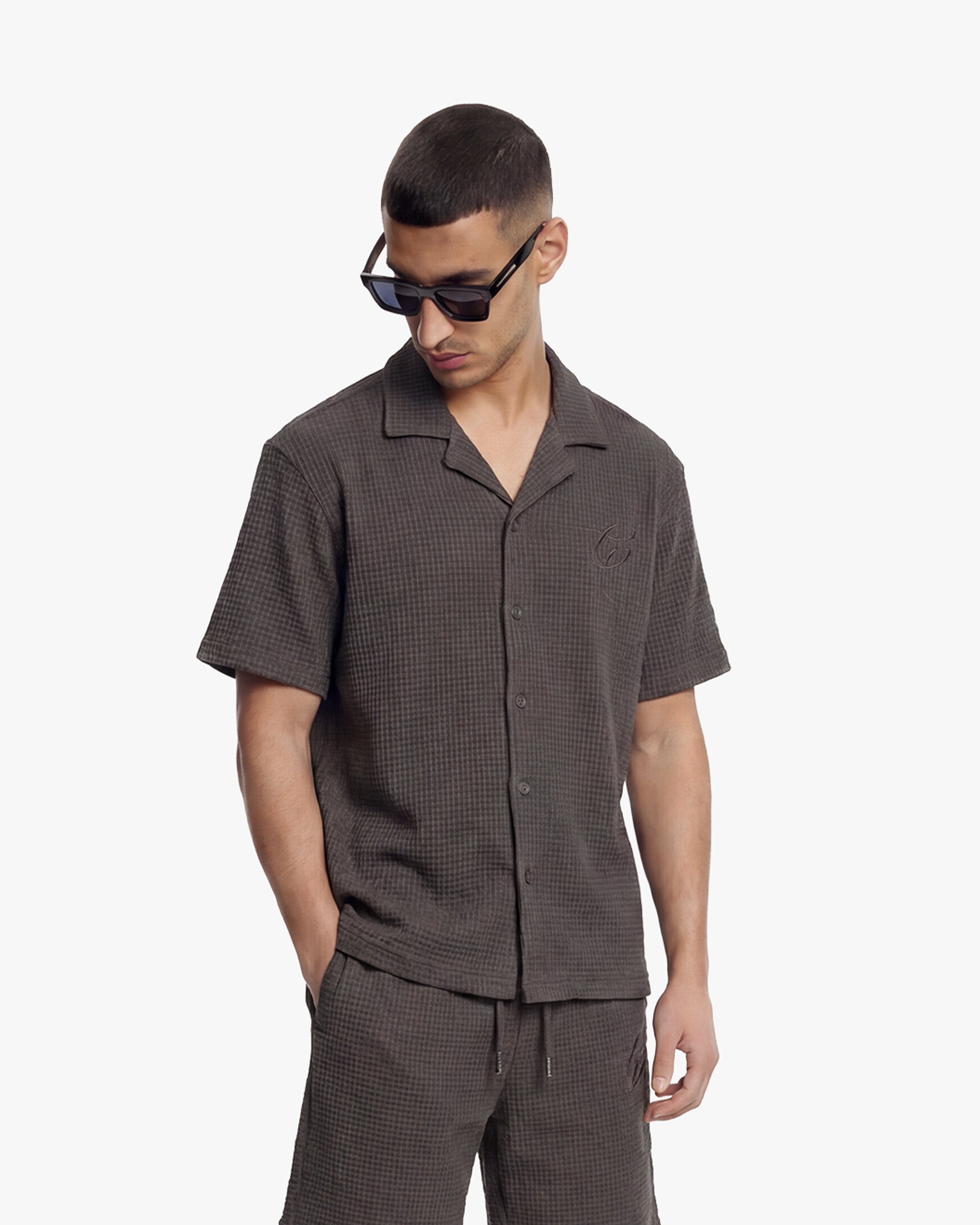 Croyez Initial Waffle Shirt - Washed Brown