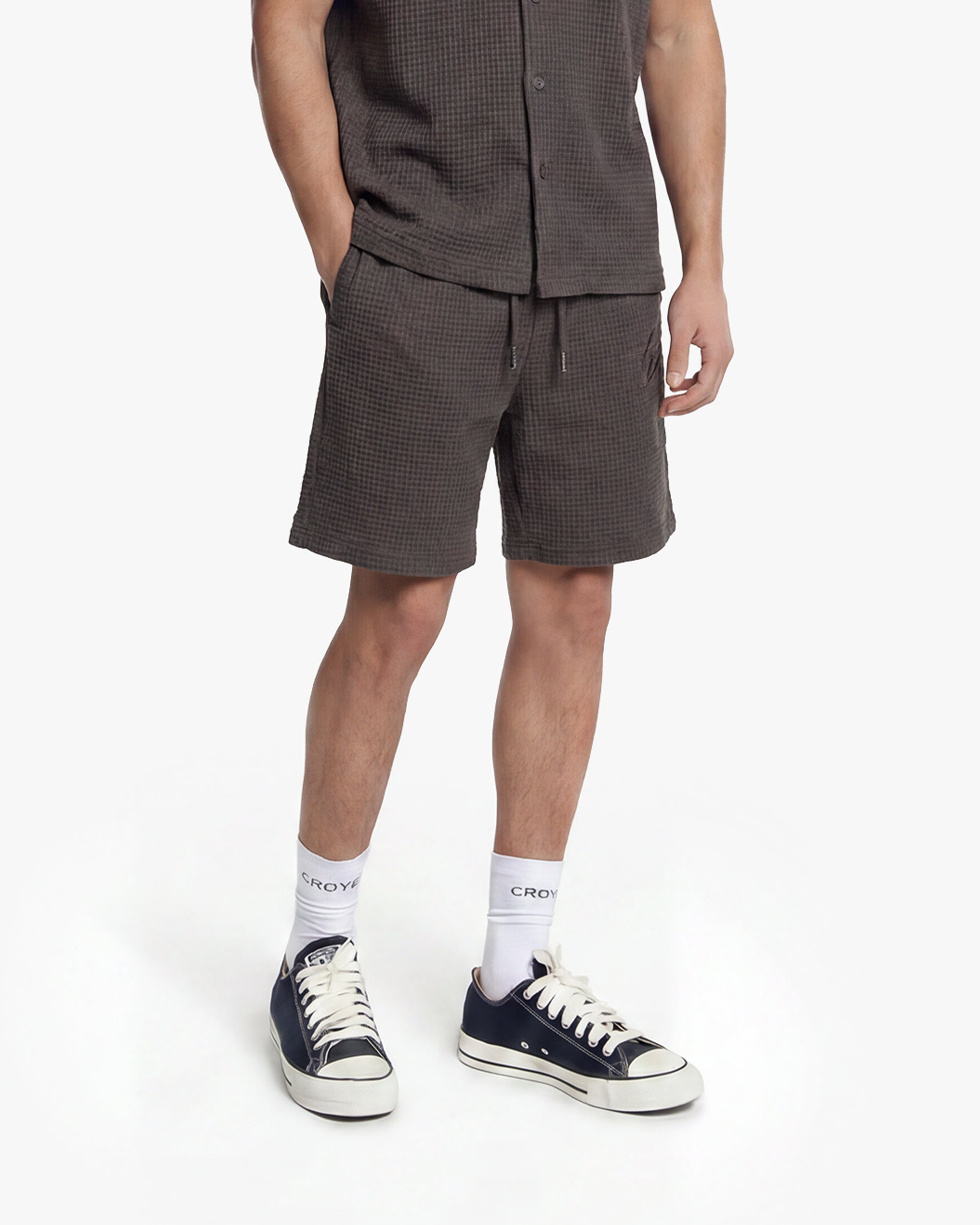 Croyez Initial Waffle Shorts- Washed Brown