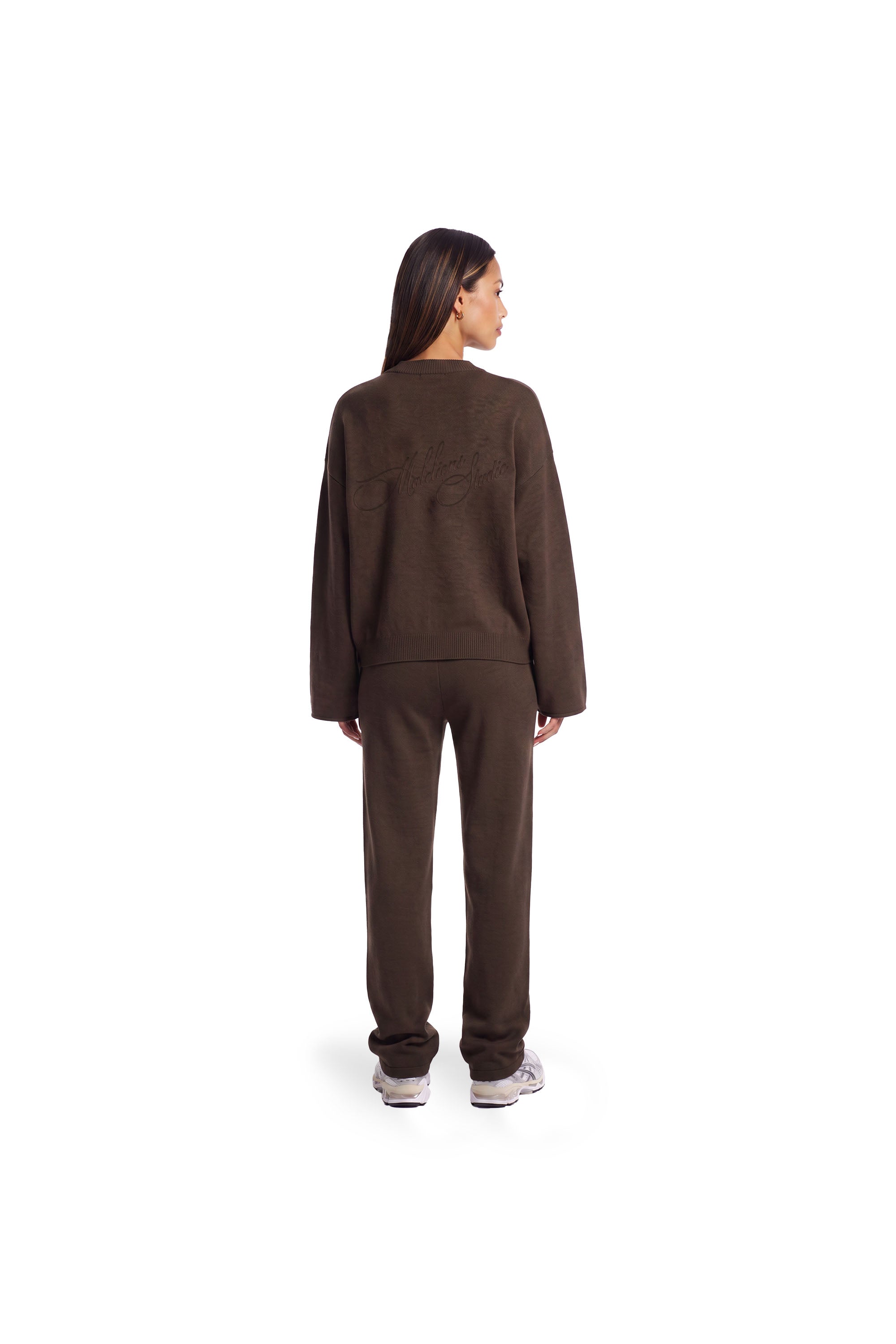 Malelions Women Oversized Knitted Sweater- Dark Brown