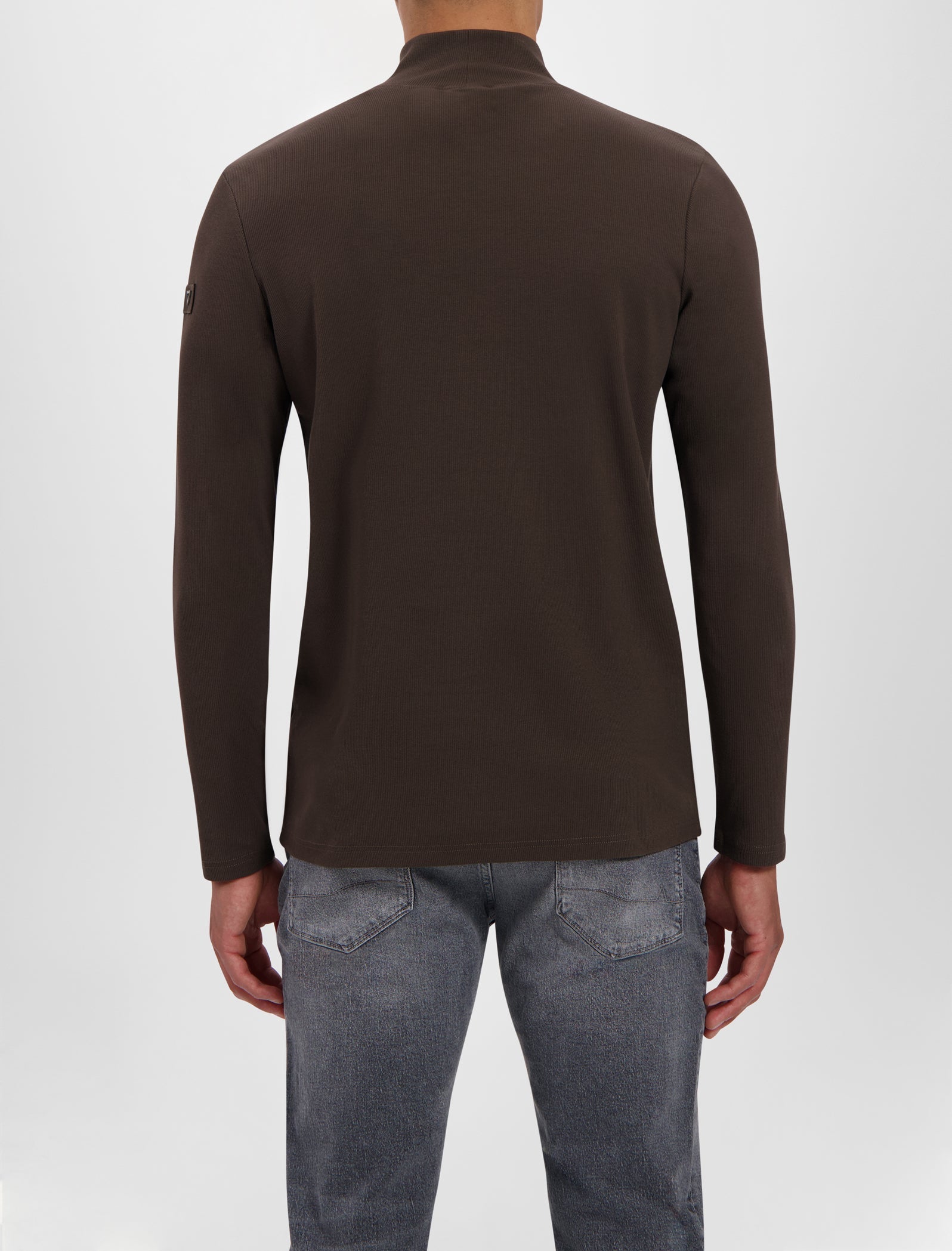 Purewhite Ribbed Long Sleeve Mockneck T-shirt Bruin