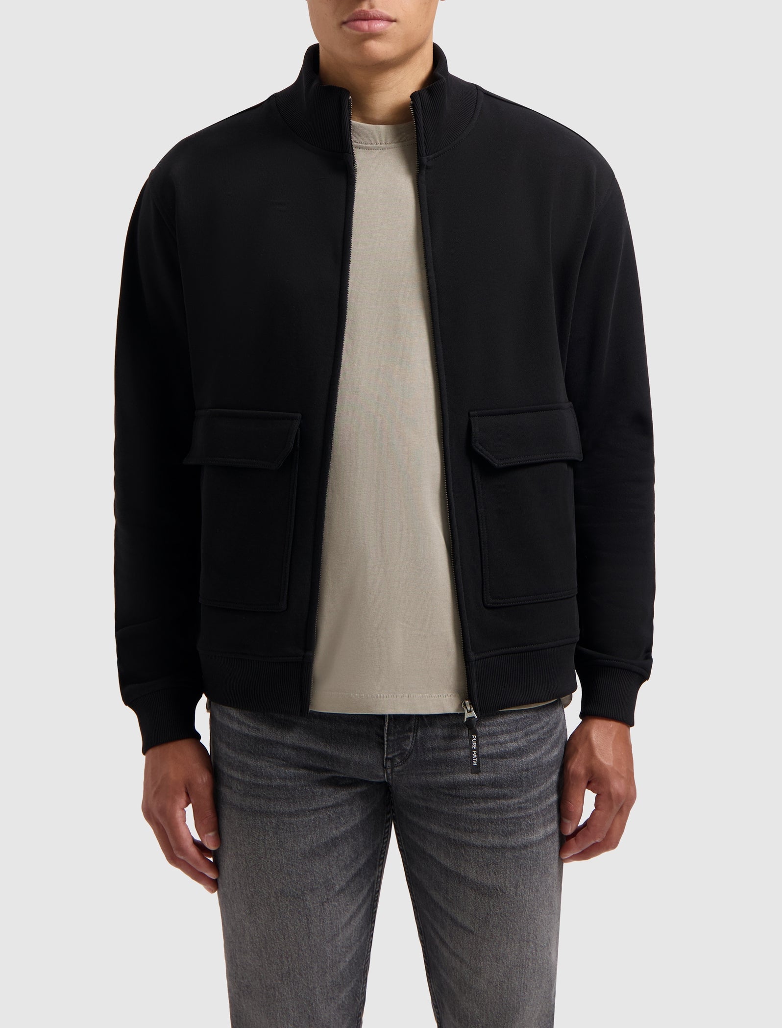 Pure Path Utility Zip-Up Sweater- Black