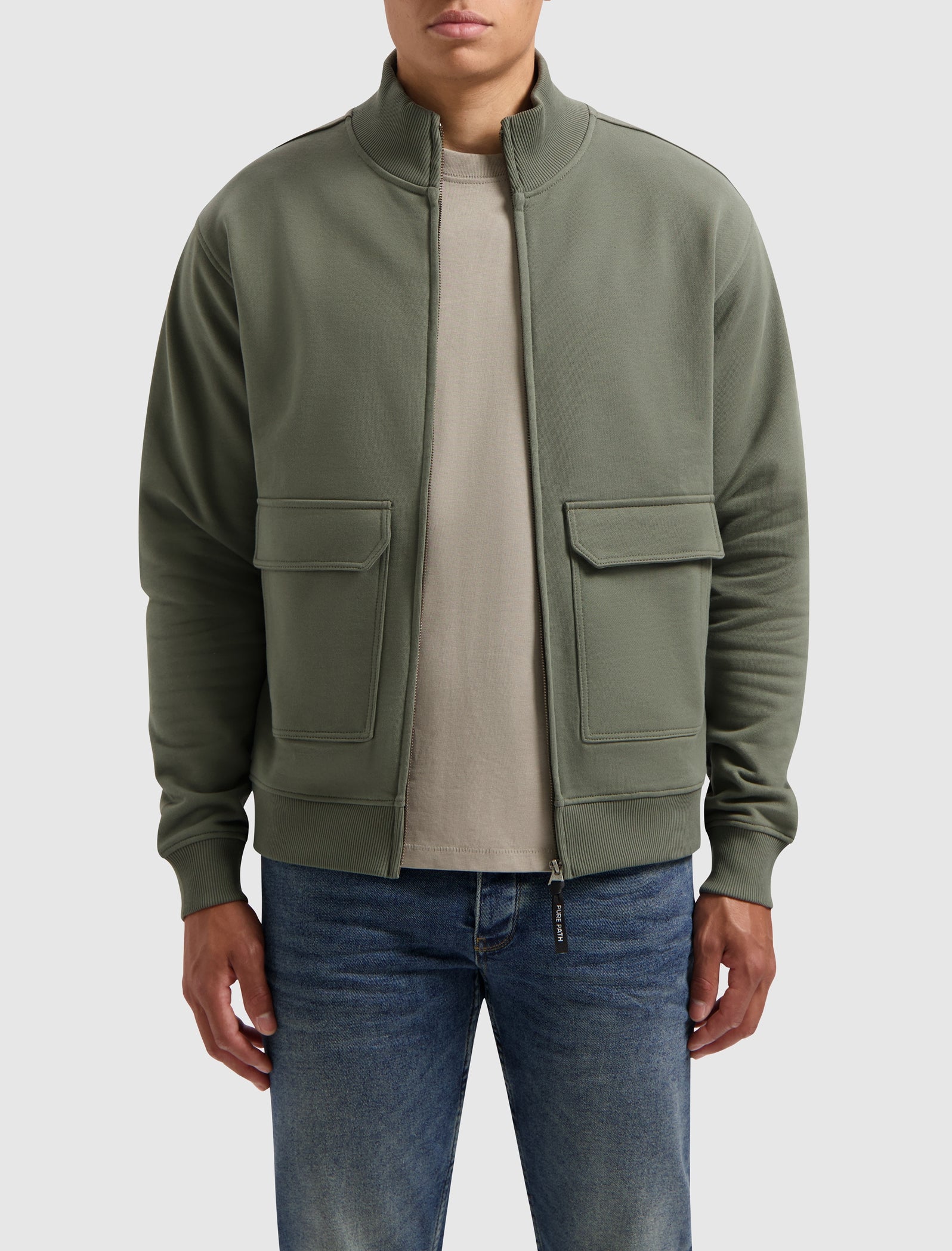 Pure Path Utility Zip-Up Sweater- Army