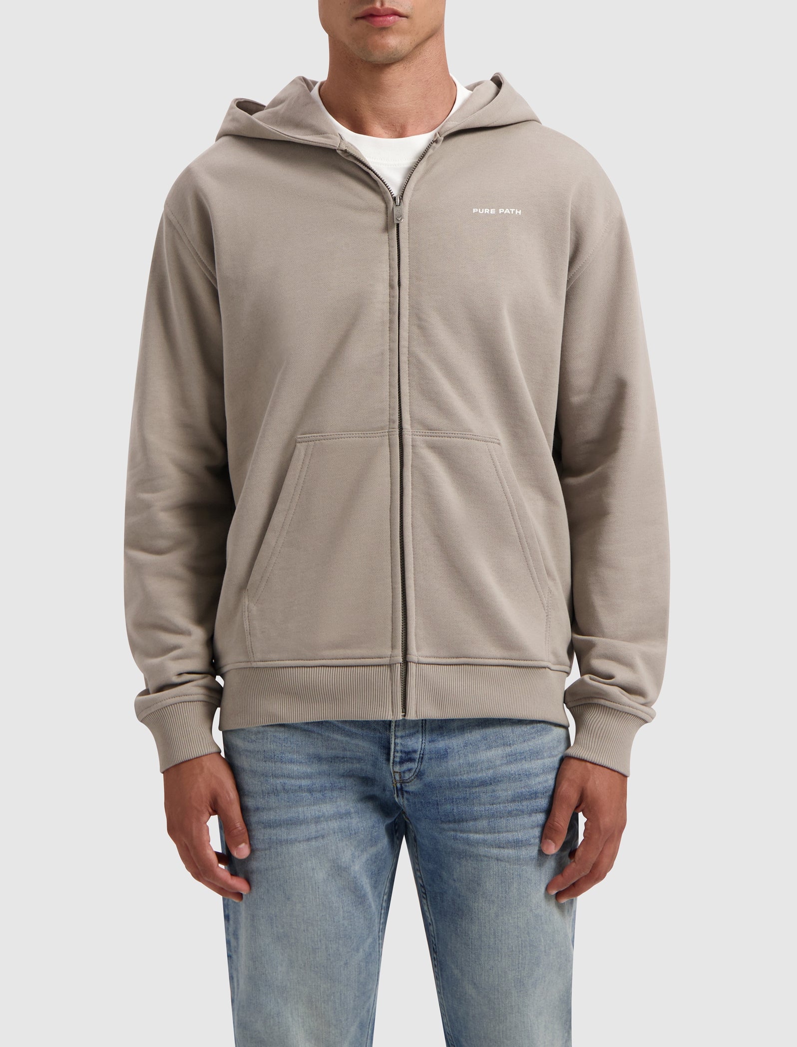 Pure Path Signature Zip-Up Hoodie- Taupe