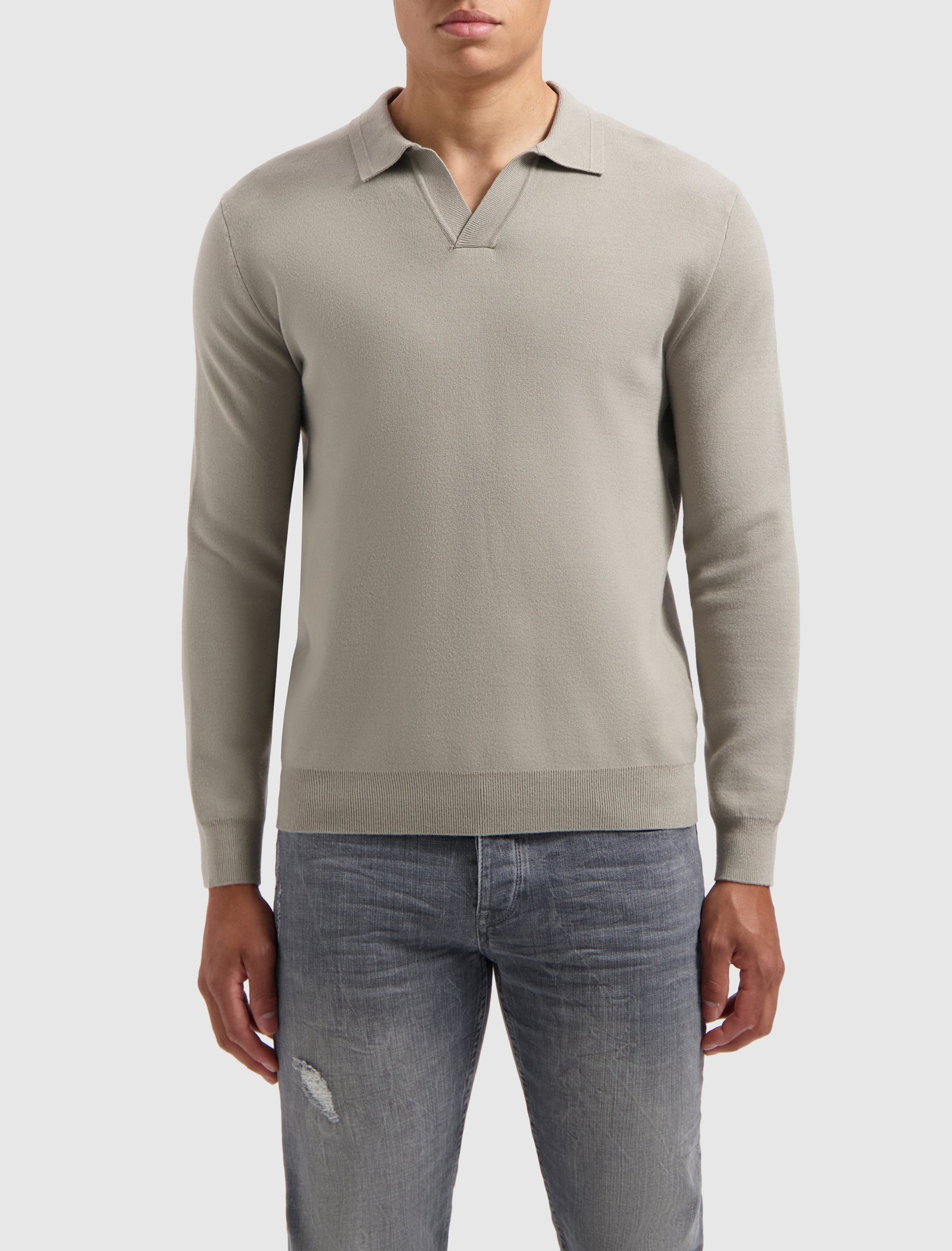 Pure Path Buttonless Polo Knitwear- Taupe