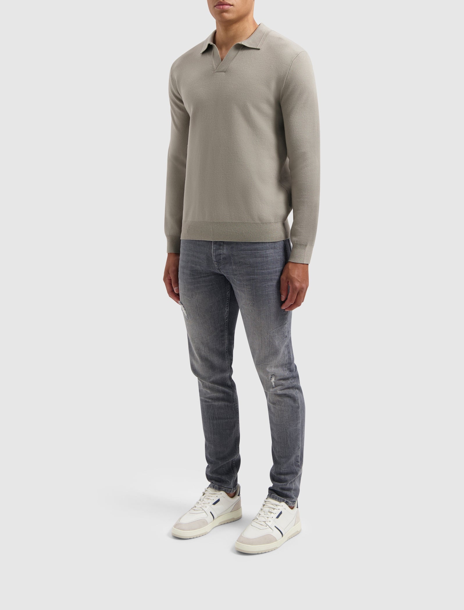 Pure Path Buttonless Polo Knitwear- Taupe