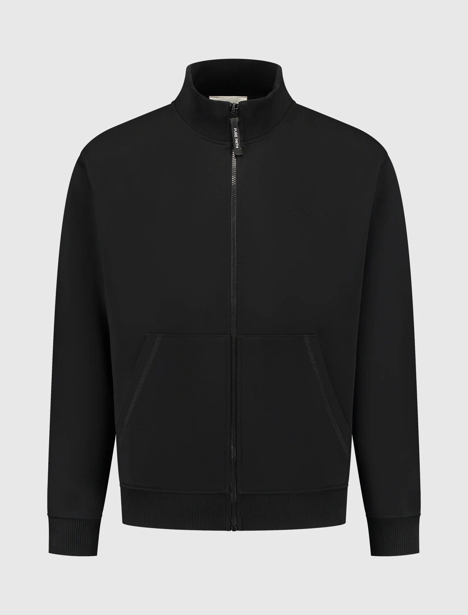 Pure path Stand-Up Collar Zip Sweater Black