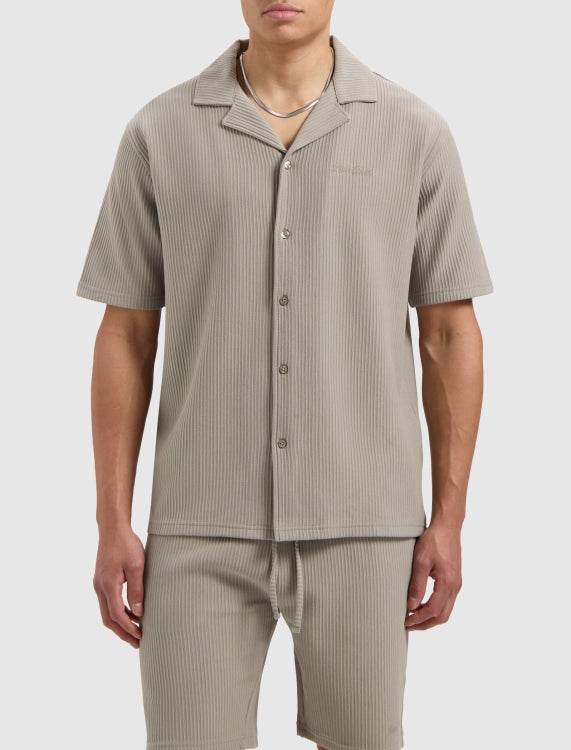 Pure Path Short Sleeve Vertical Lined Shirt Taupe