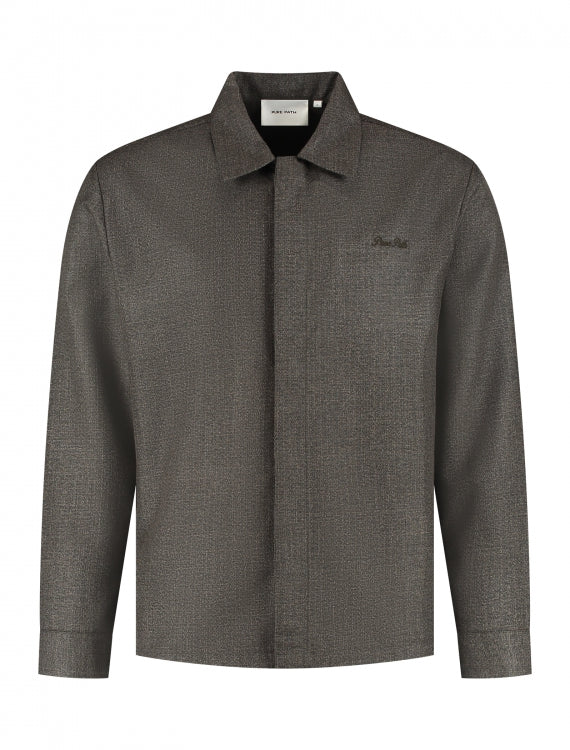 Pure Path Oxford Melange Overshirt- Dark Brown