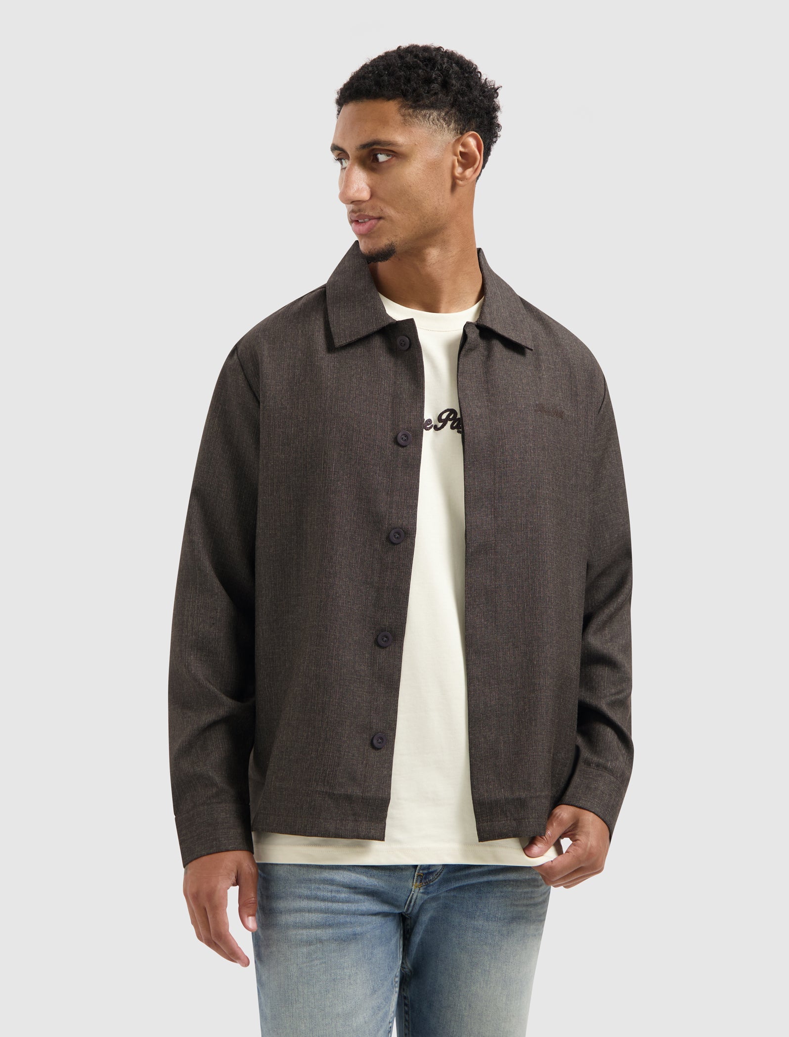 Pure Path Oxford Melange Overshirt- Dark Brown