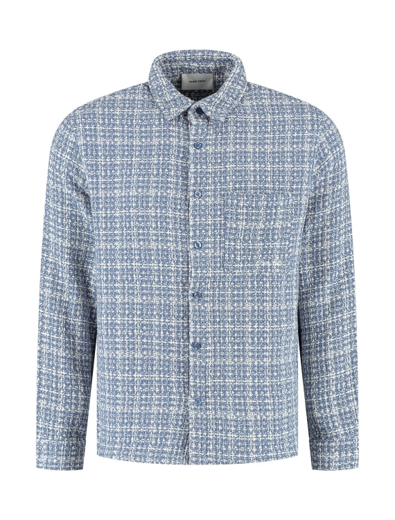 Pure Path Structured Checked Overshirt- Blue Grey