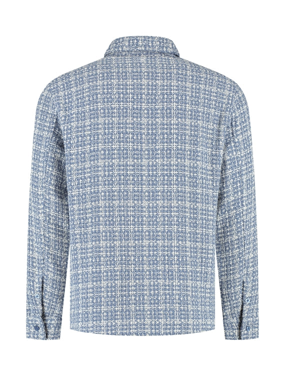 Pure Path Structured Checked Overshirt- Blue Grey