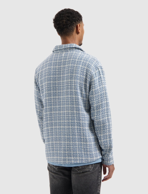Pure Path Structured Checked Overshirt- Blue Grey