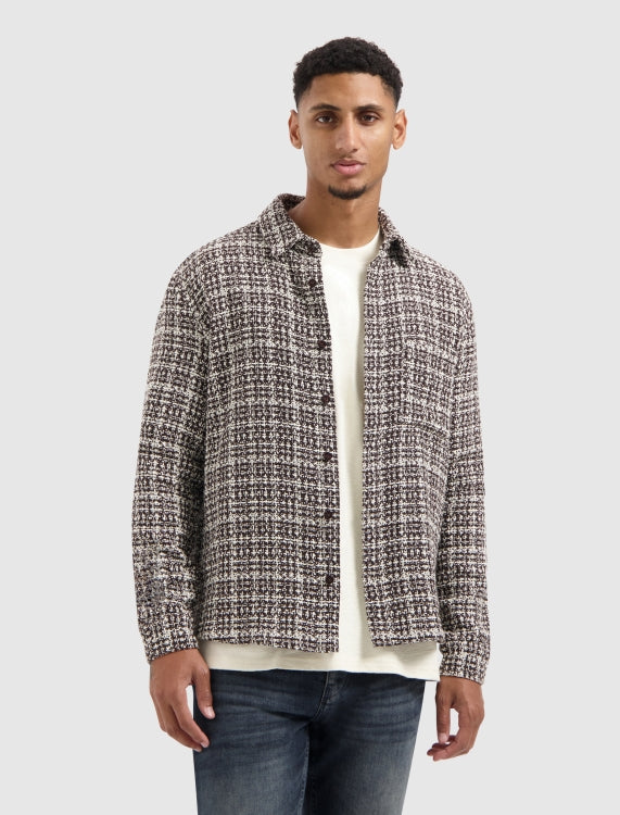 Pure Path Structured Checked Overshirt- Dark Brown