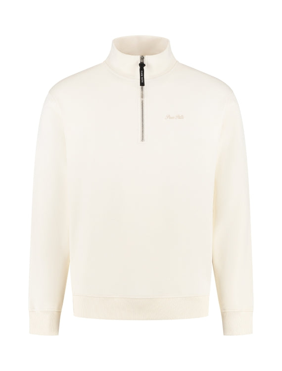 Pure Path Embroidery Half-Zip Sweater- Ecru