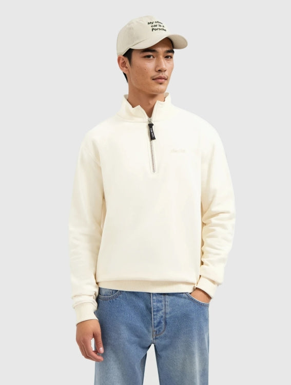 Pure Path Embroidery Half-Zip Sweater- Ecru