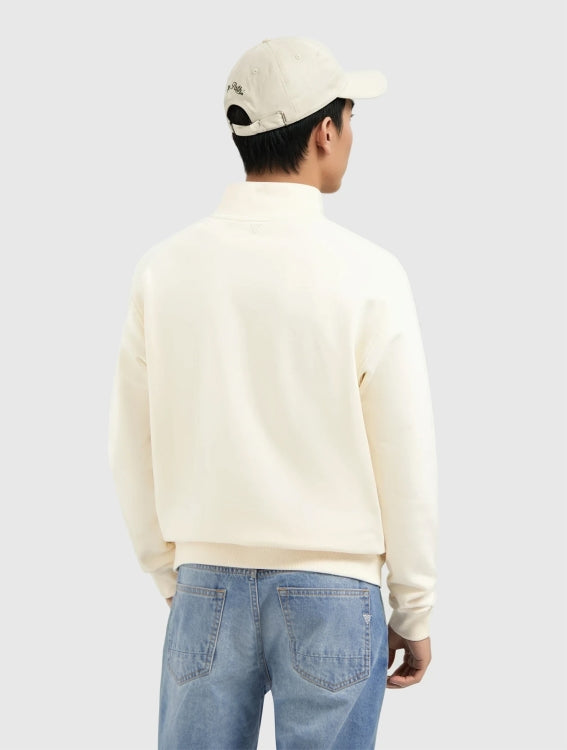 Pure Path Embroidery Half-Zip Sweater- Ecru