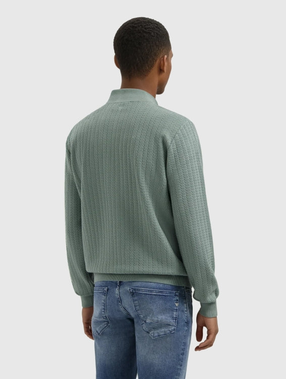 Pure Path Jacquard Structure Half-Zip Sweater- Army Green