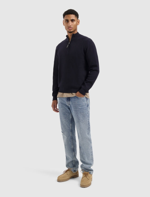 Pure Path Jacquard Structure Half-Zip Sweater- Dark Navy
