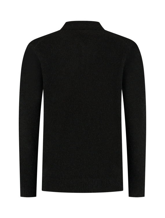 Pure Path Boucle Knit Polo- Black