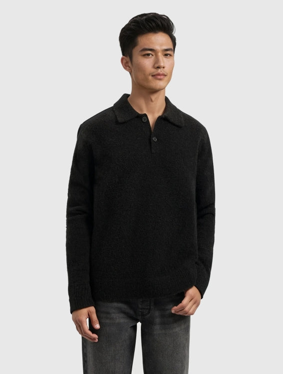 Pure Path Boucle Knit Polo- Black