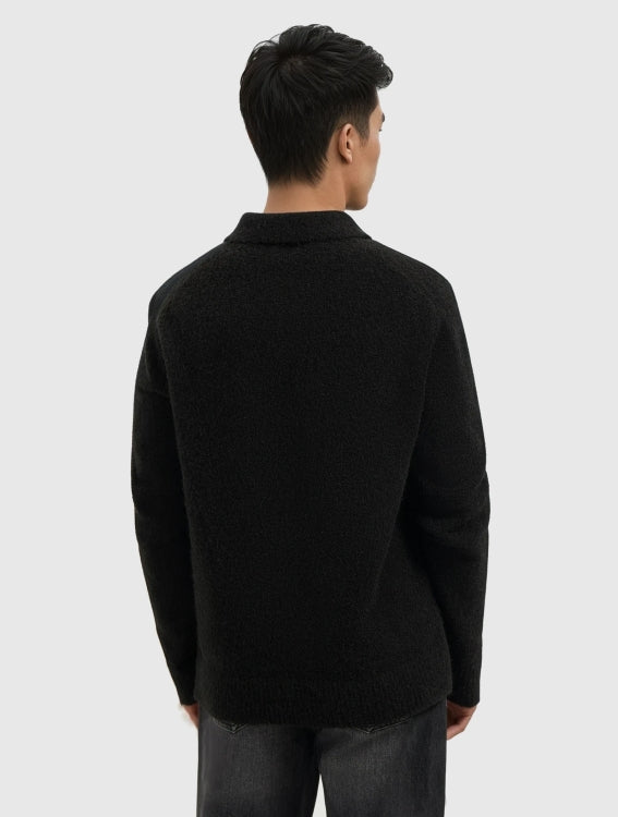 Pure Path Boucle Knit Polo- Black