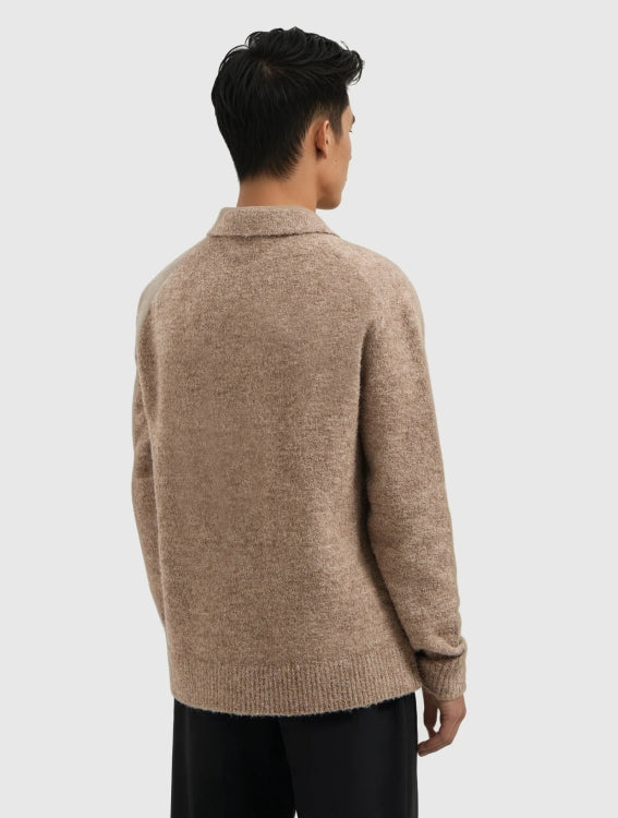 Pure Path Boucle Knit Polo- Taupe