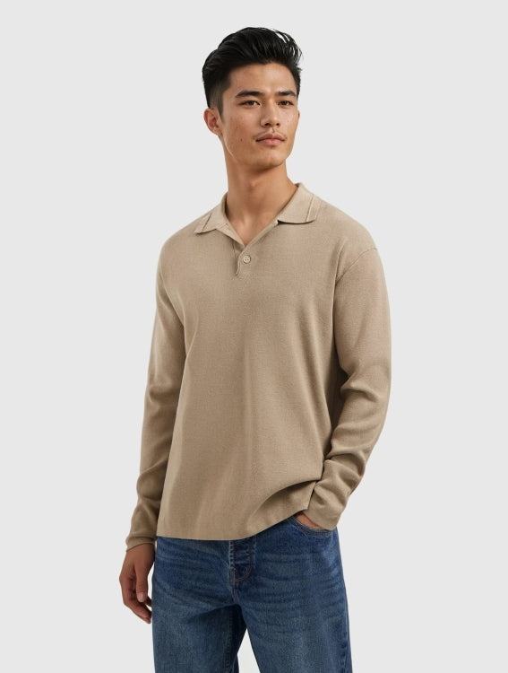 Pure Path Heavy Knit Polo- Taupe